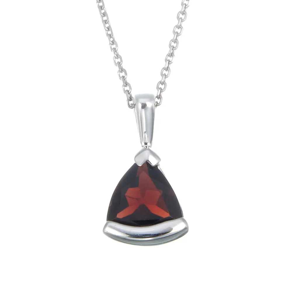 0.80 cttw Garnet Pendant Necklace .925 Sterling Silver 7 MM Trillion With Chain