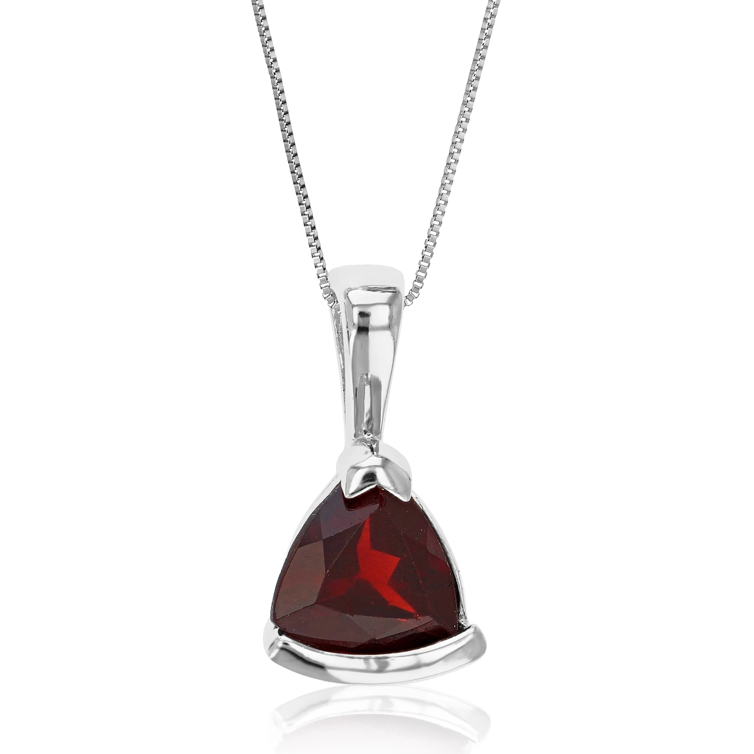 0.80 cttw Garnet Pendant Necklace .925 Sterling Silver 7 MM Trillion With Chain