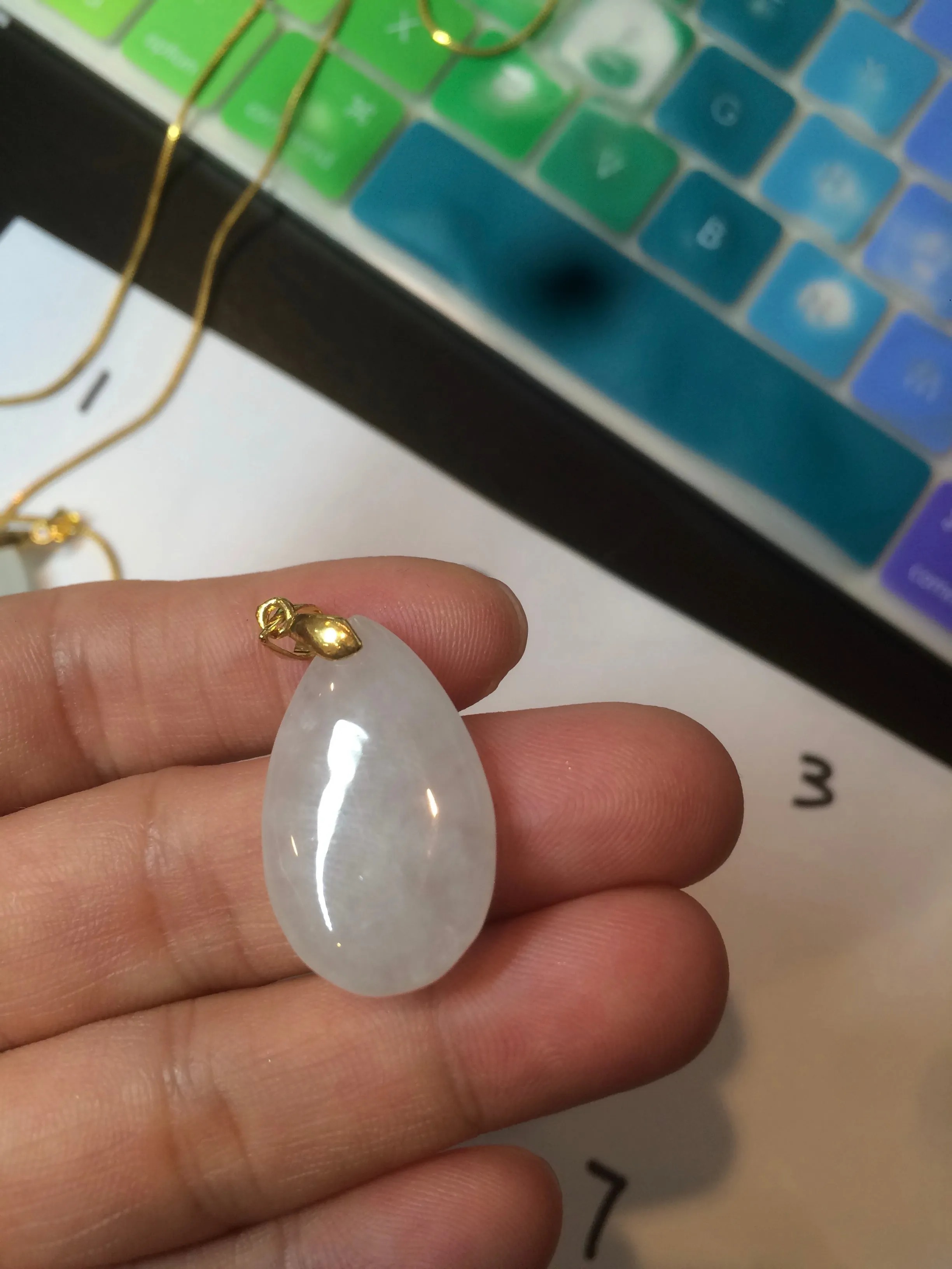 100% natural icy watery clear white type A jadeite jade water drop pendant necklace group E53