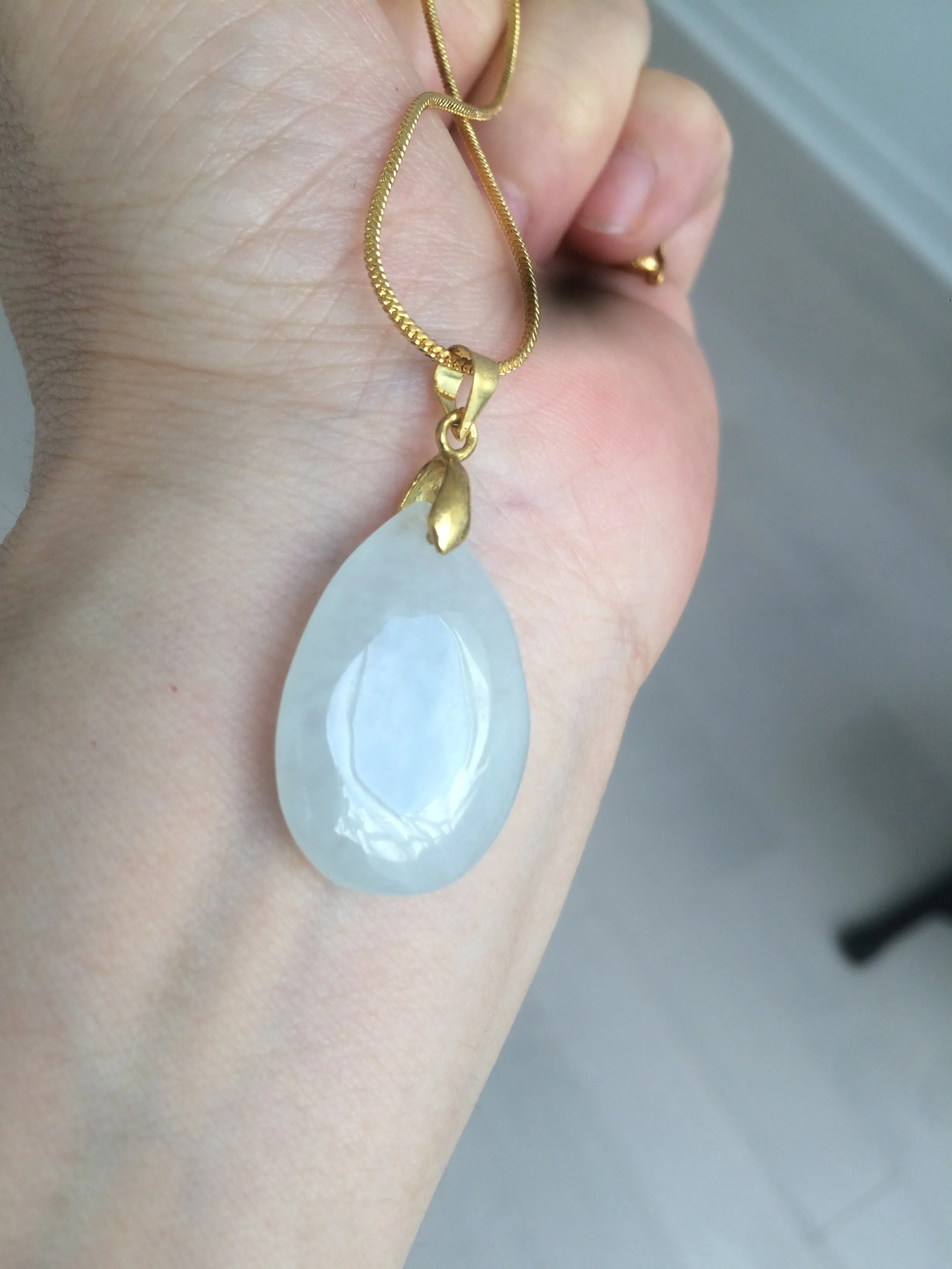 100% natural icy watery clear white type A jadeite jade water drop pendant necklace group E53