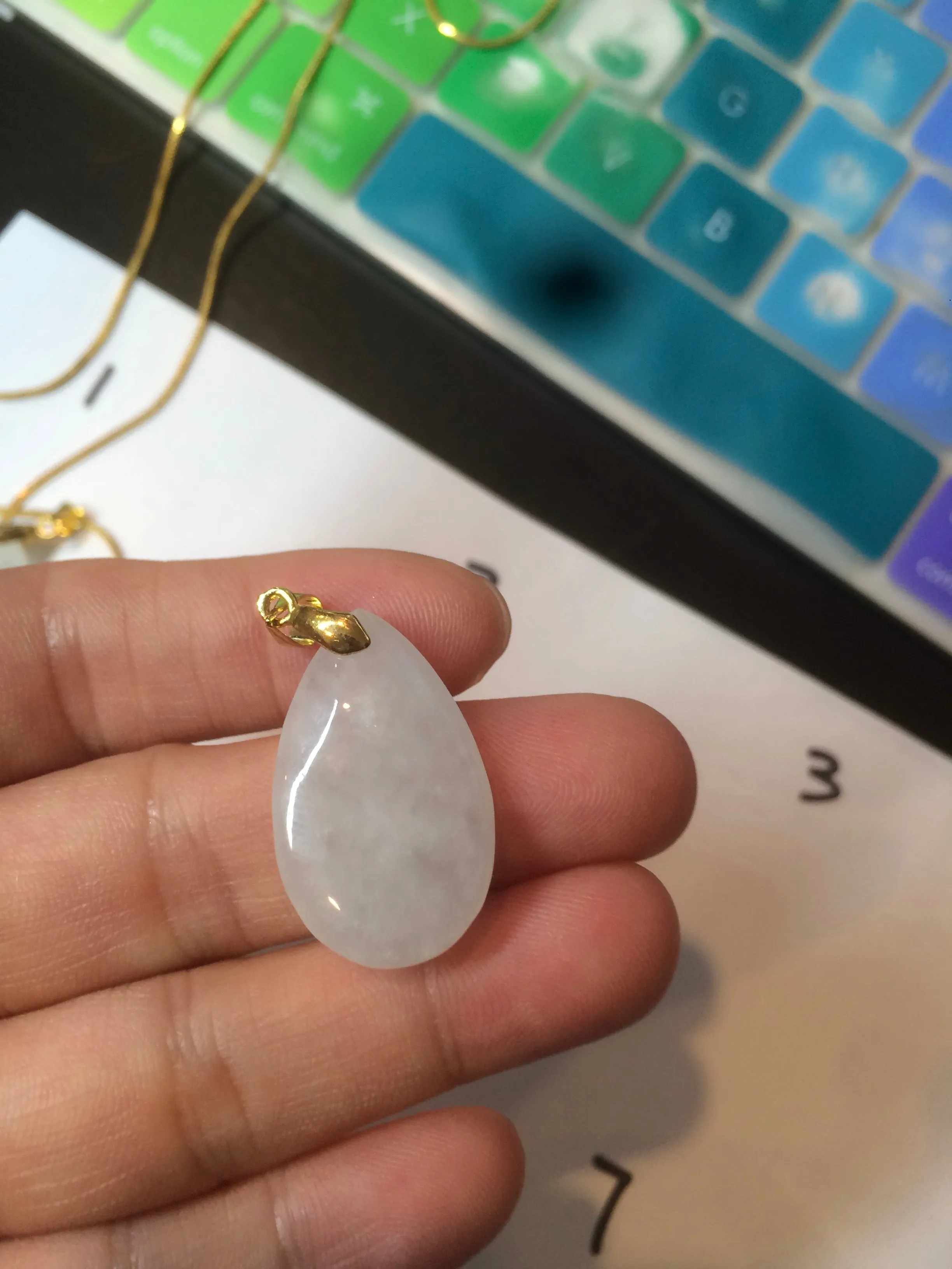 100% natural icy watery clear white type A jadeite jade water drop pendant necklace group E53