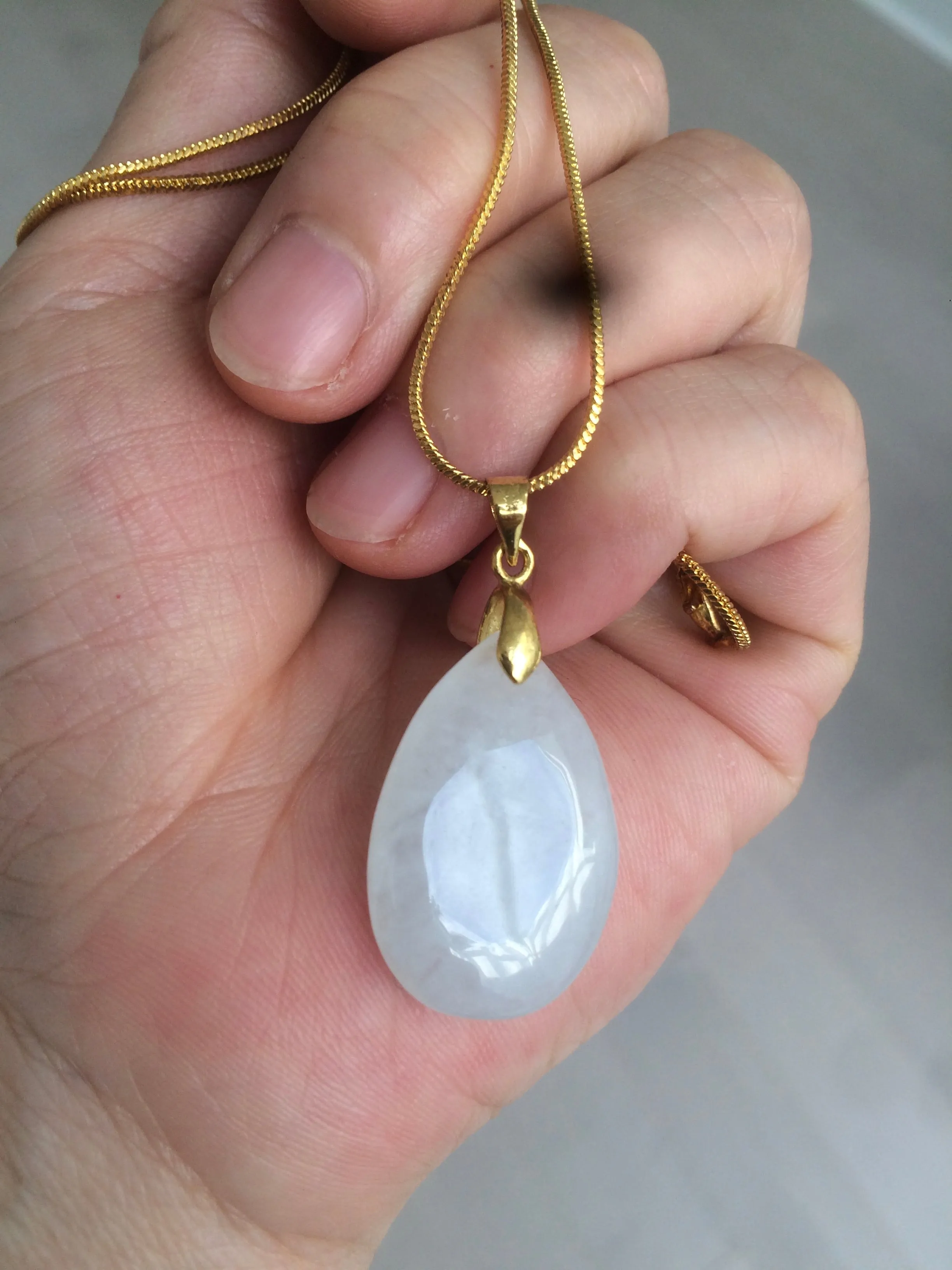 100% natural icy watery clear white type A jadeite jade water drop pendant necklace group E53