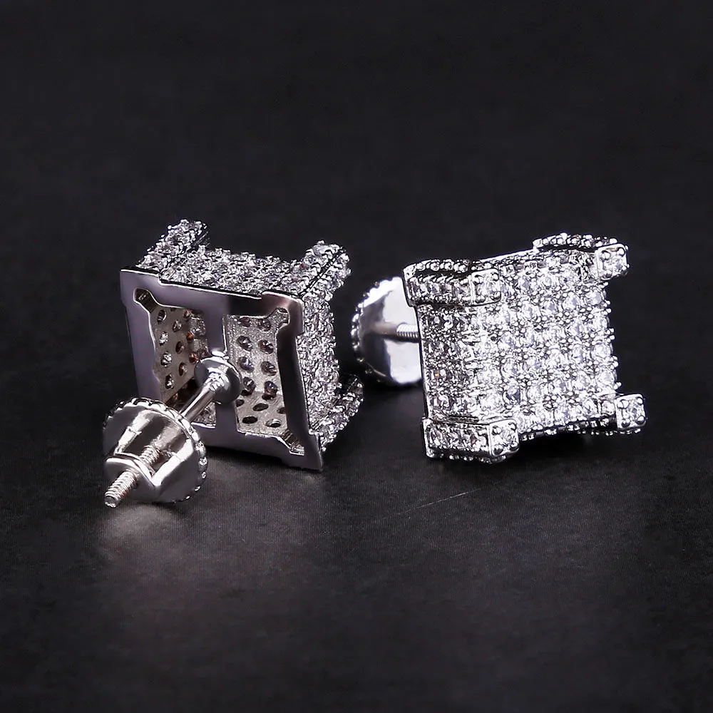 10mm Iced Out Stud Earrings Hip-Hop Men's Earrings in White Gold/14K Gold