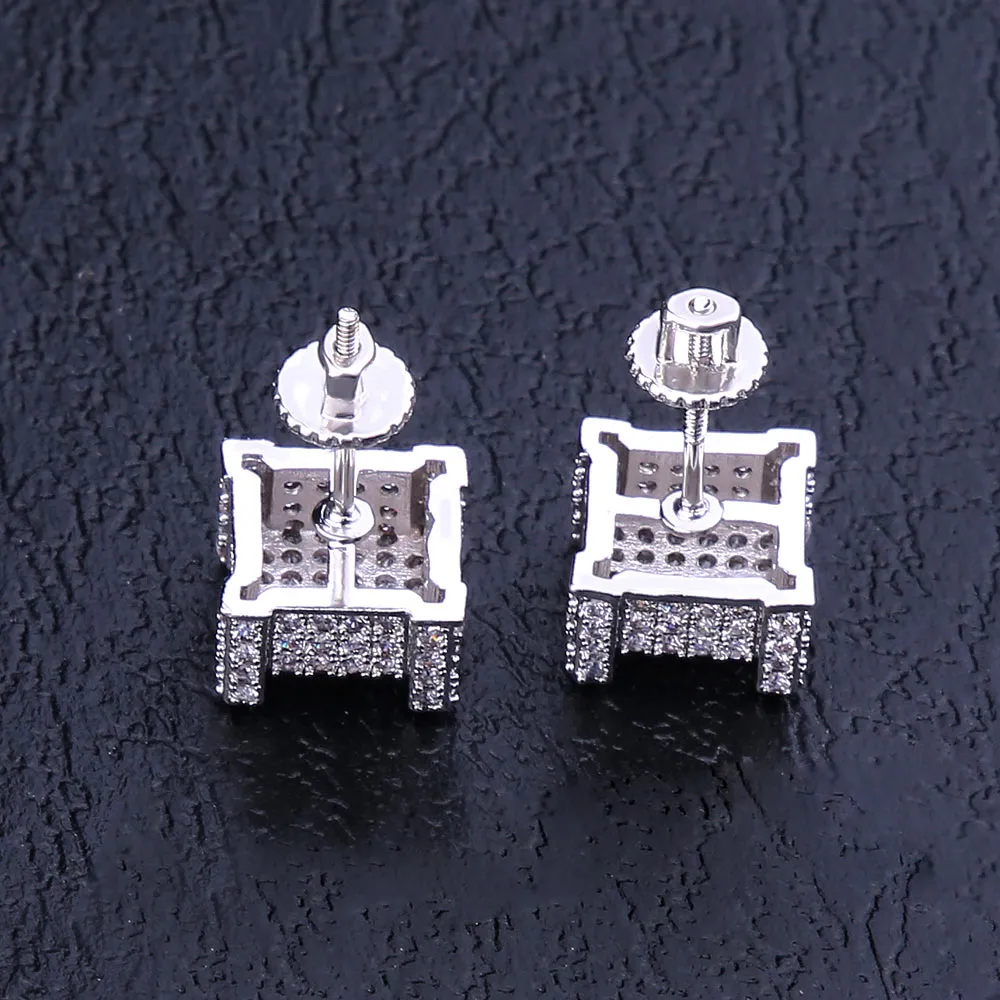 10mm Iced Out Stud Earrings Hip-Hop Men's Earrings in White Gold/14K Gold