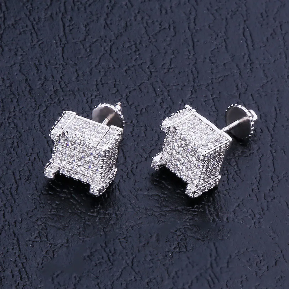 10mm Iced Out Stud Earrings Hip-Hop Men's Earrings in White Gold/14K Gold