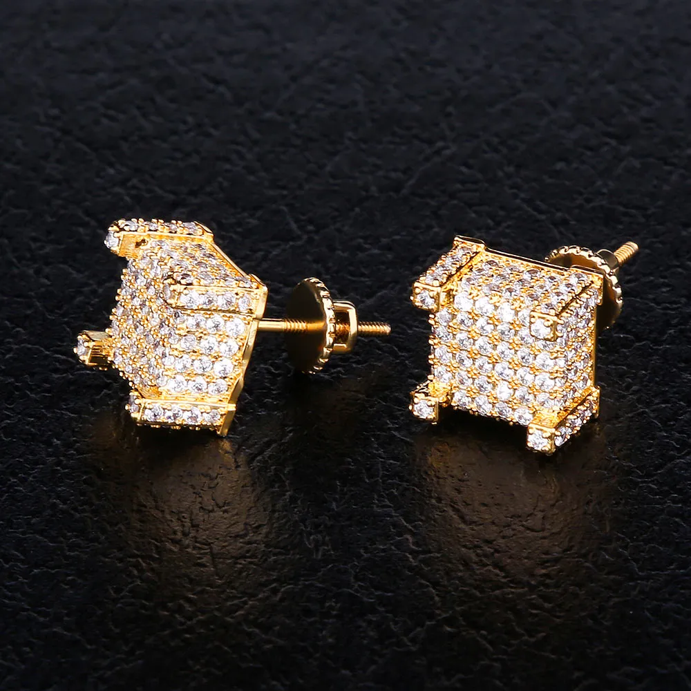 10mm Iced Out Stud Earrings Hip-Hop Men's Earrings in White Gold/14K Gold