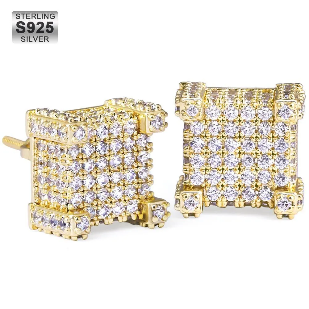 10mm Iced Out Stud Earrings Hip-Hop Men's Earrings in White Gold/14K Gold