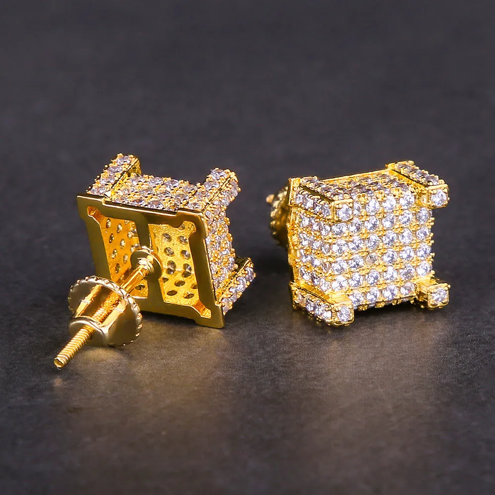 10mm Iced Out Stud Earrings Hip-Hop Men's Earrings in White Gold/14K Gold