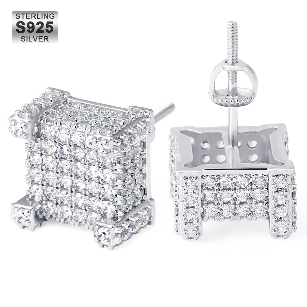 10mm Iced Out Stud Earrings Hip-Hop Men's Earrings in White Gold/14K Gold