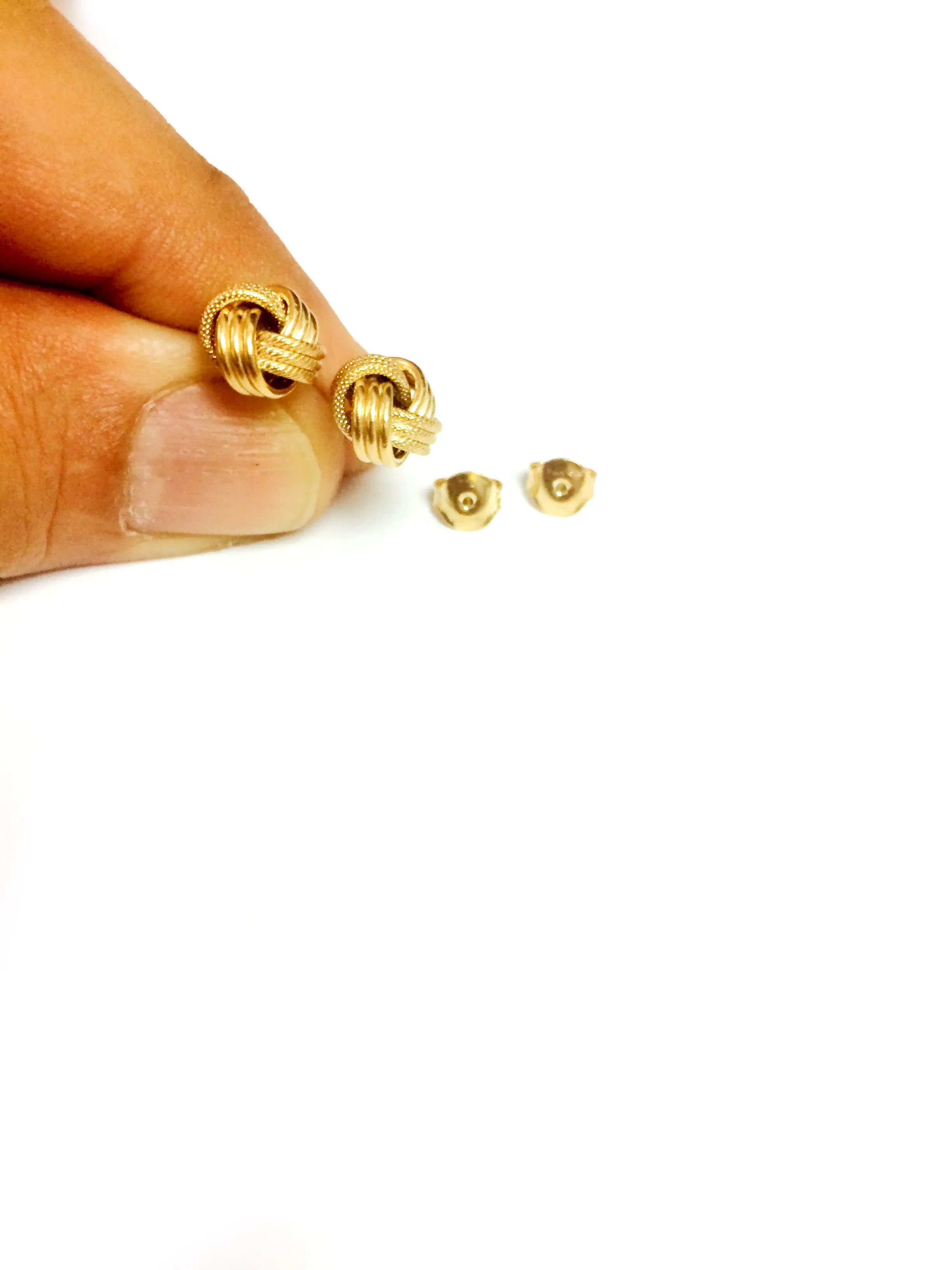 14k Gold Shiny And Textured Triple Row Love Knot Stud Earrings, 10mm