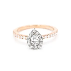 14K Rose & White Gold Natural Pear Diamond Engagement Ring 1.02TCW