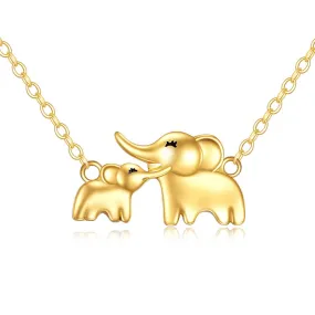 14k Yellow Gold Elephant Necklace Gifts for Women Mothers Day Birthday Jewelry for Mom Daughter, Gold Chain Length 18