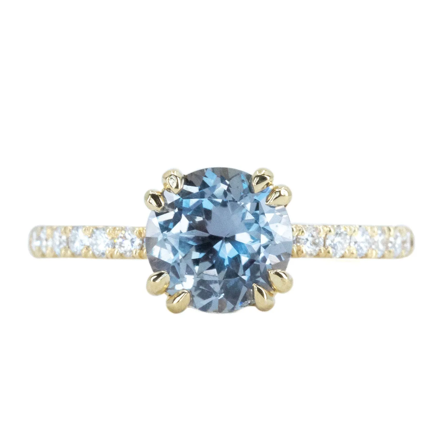 1.59ct GIA Purple Grey Sapphire Double Claw Prong Solitaire with Diamonds in 18k Yellow Gold