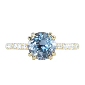 1.59ct GIA Purple Grey Sapphire Double Claw Prong Solitaire with Diamonds in 18k Yellow Gold