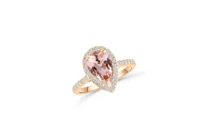 1.75 CT Pear Morganite in Jennifer Halo Diamond Ring 0.45 CT TW Diamonds 14K Rose Gold MGR003