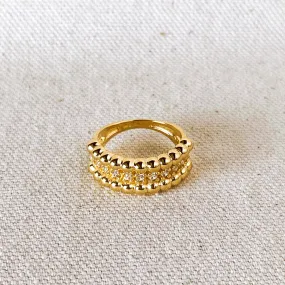 18k Gold Filled Beaded and Cubic Zirconia Ring