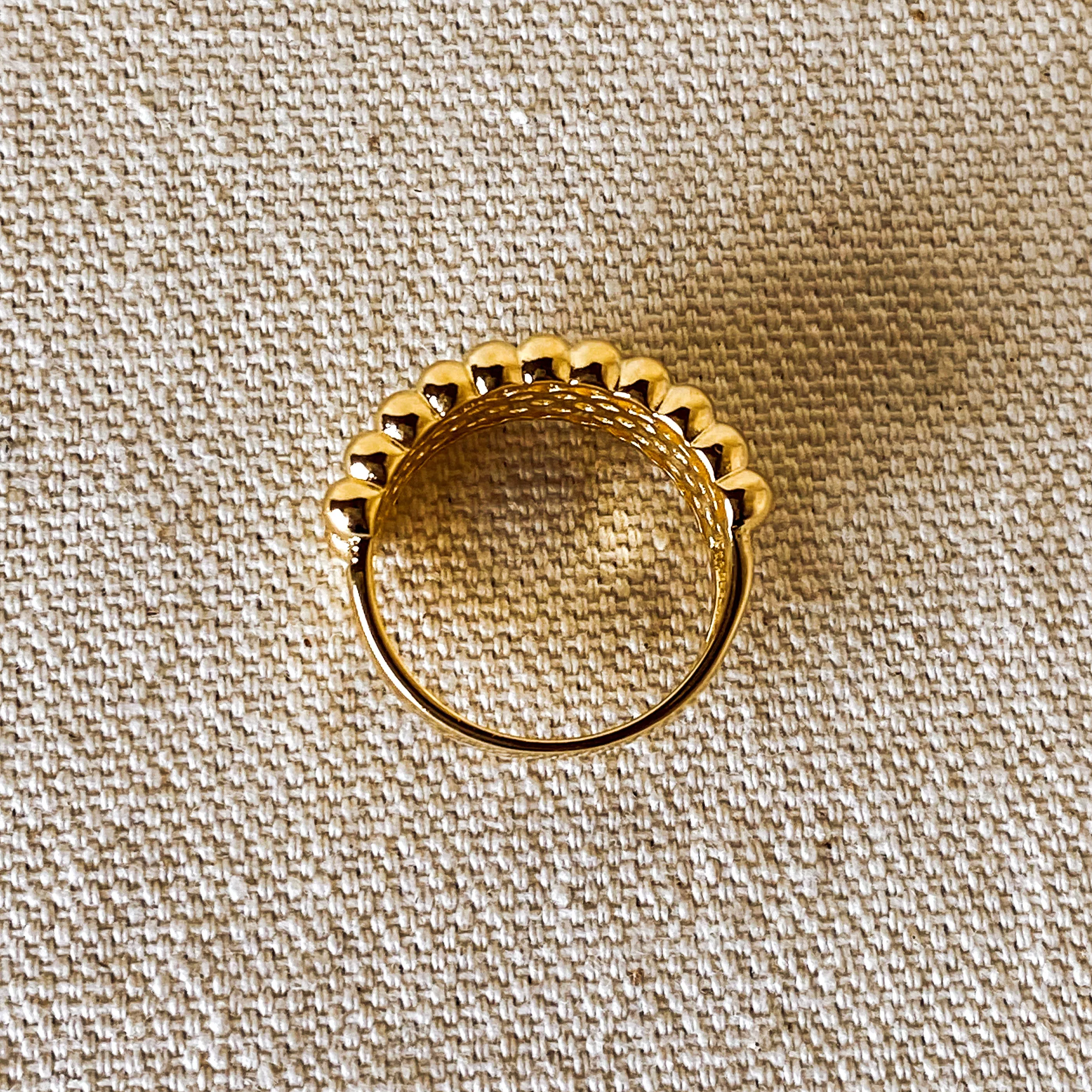 18k Gold Filled Beaded and Cubic Zirconia Ring