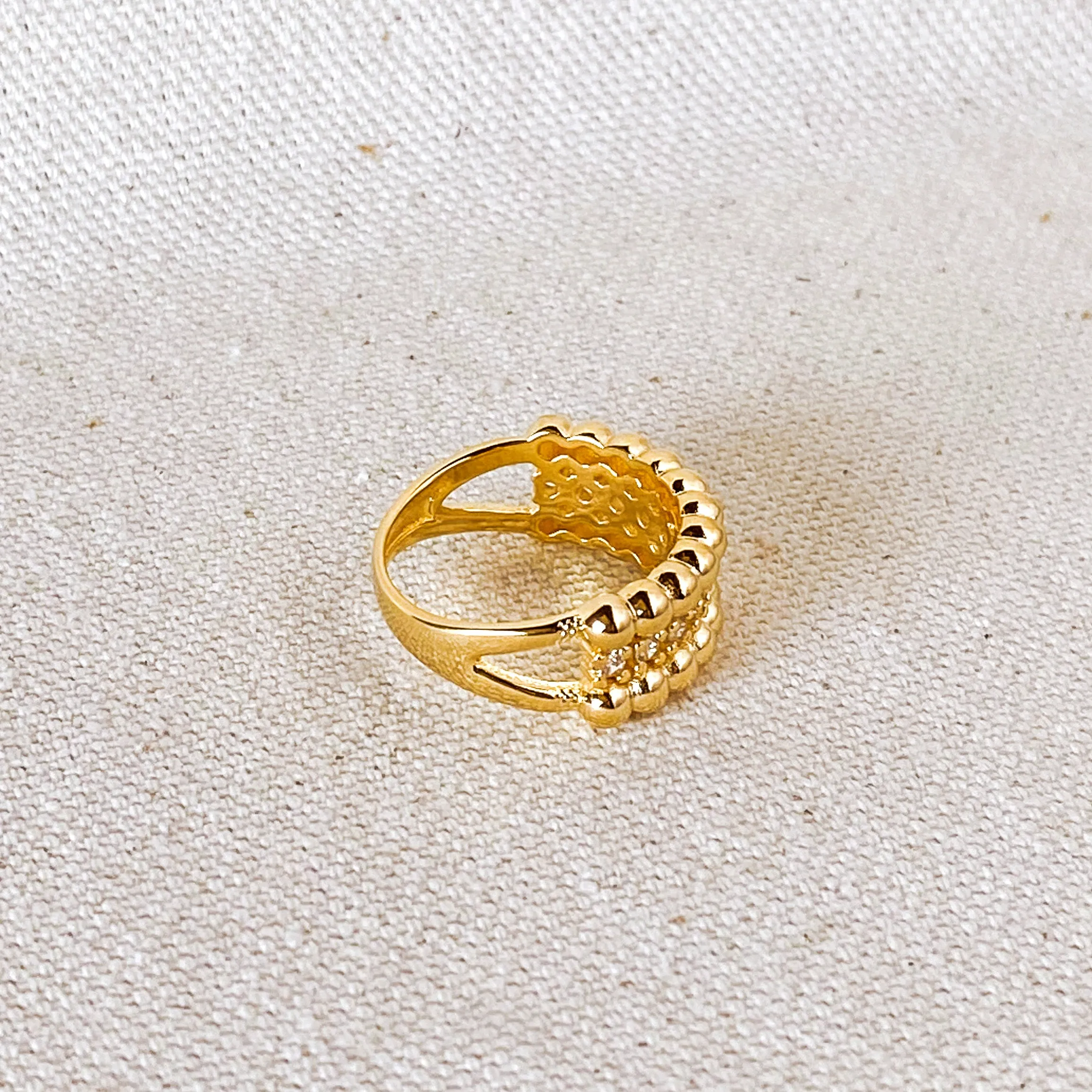 18k Gold Filled Beaded and Cubic Zirconia Ring