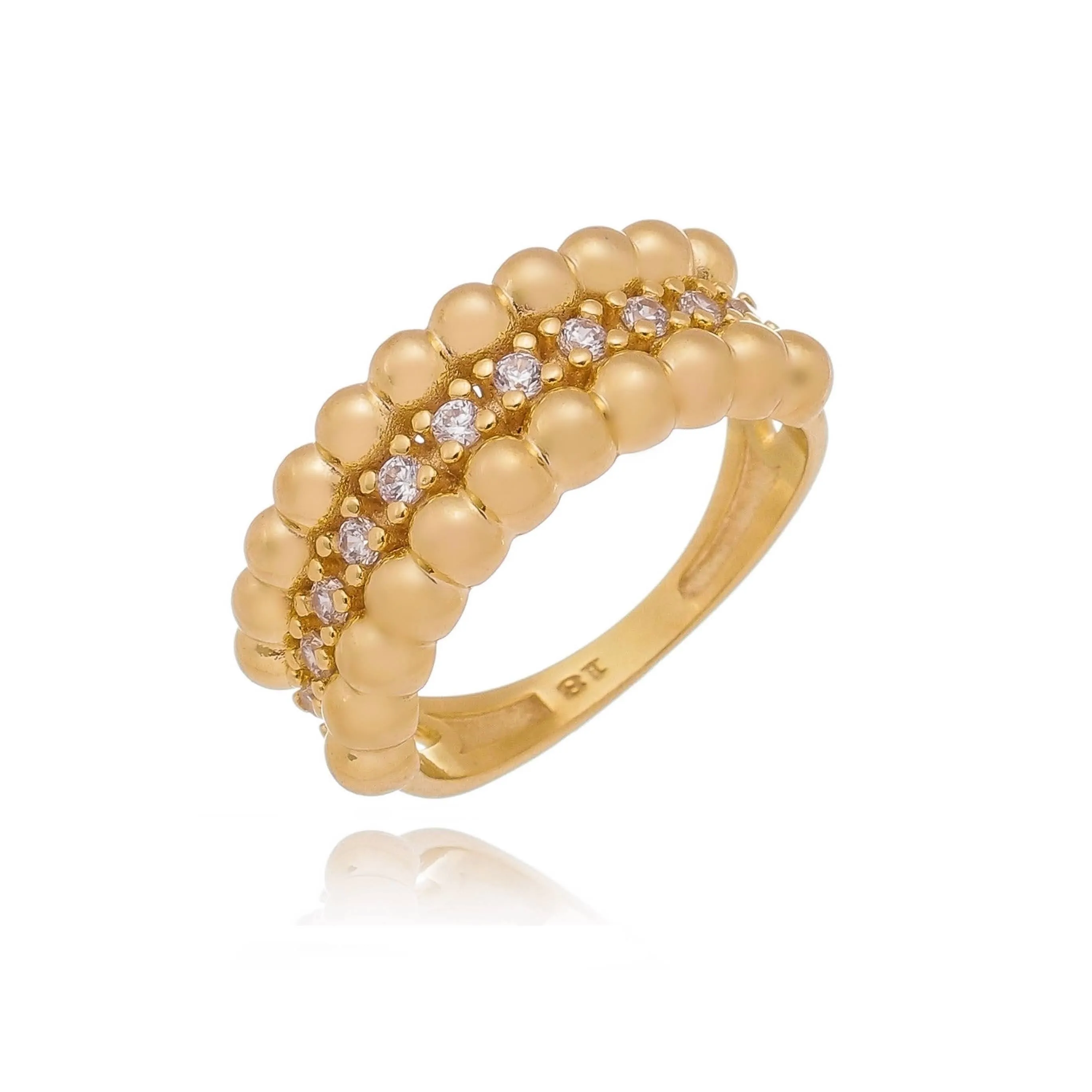 18k Gold Filled Beaded and Cubic Zirconia Ring