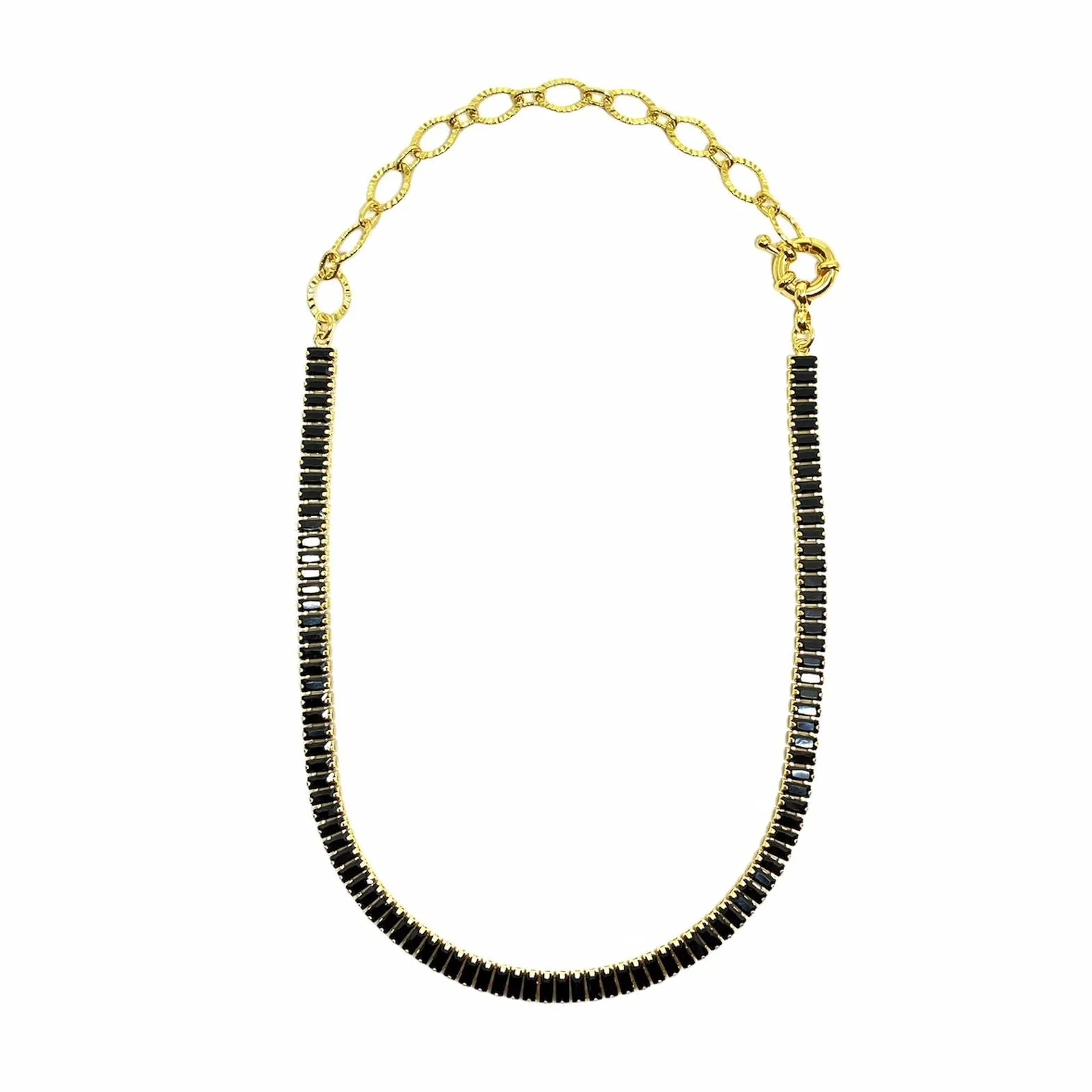 18k Gold Filled Black Baguette Cubic Zirconia Choker Featuring Fancy Extender