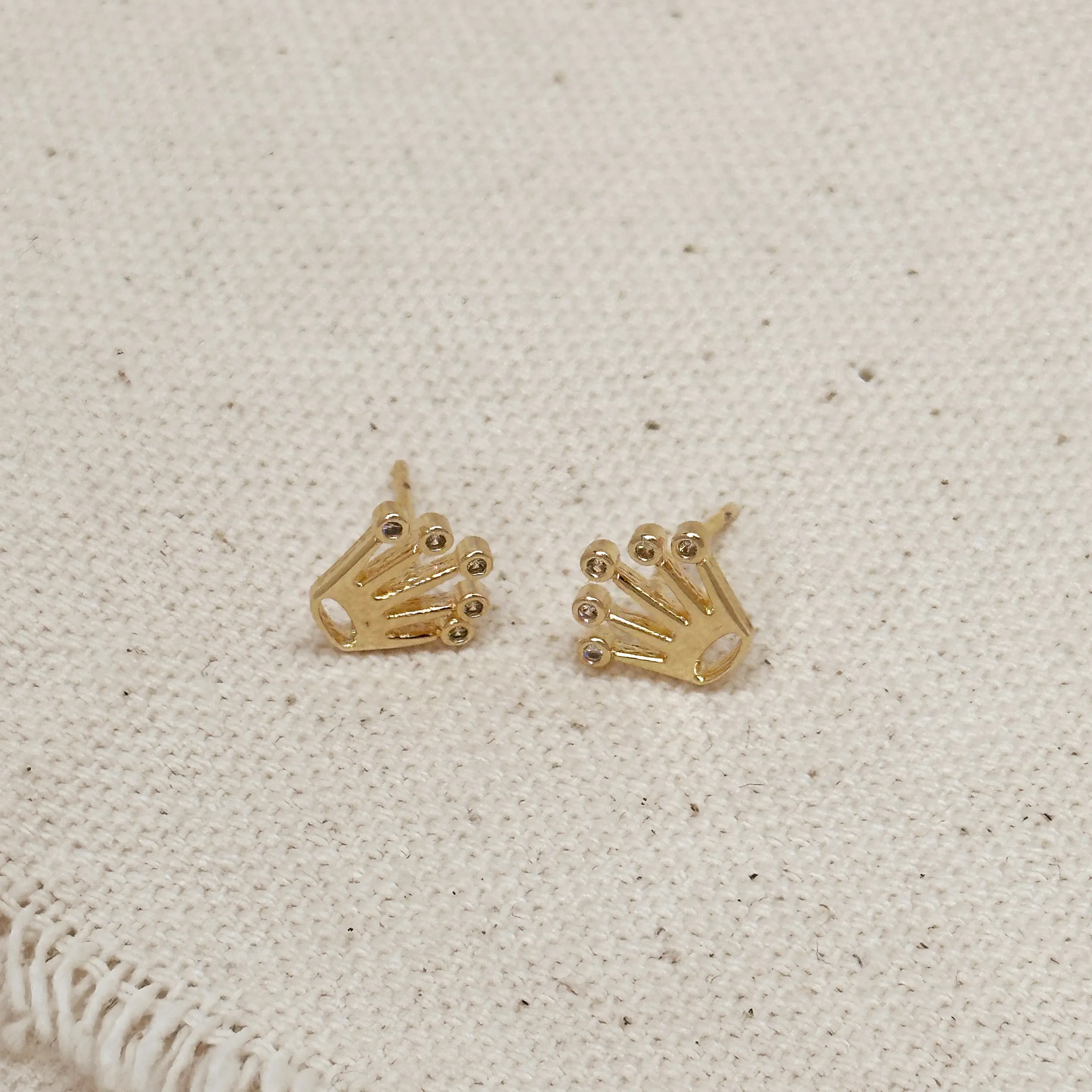 18k Gold Filled Crown CZ Stud Earrings