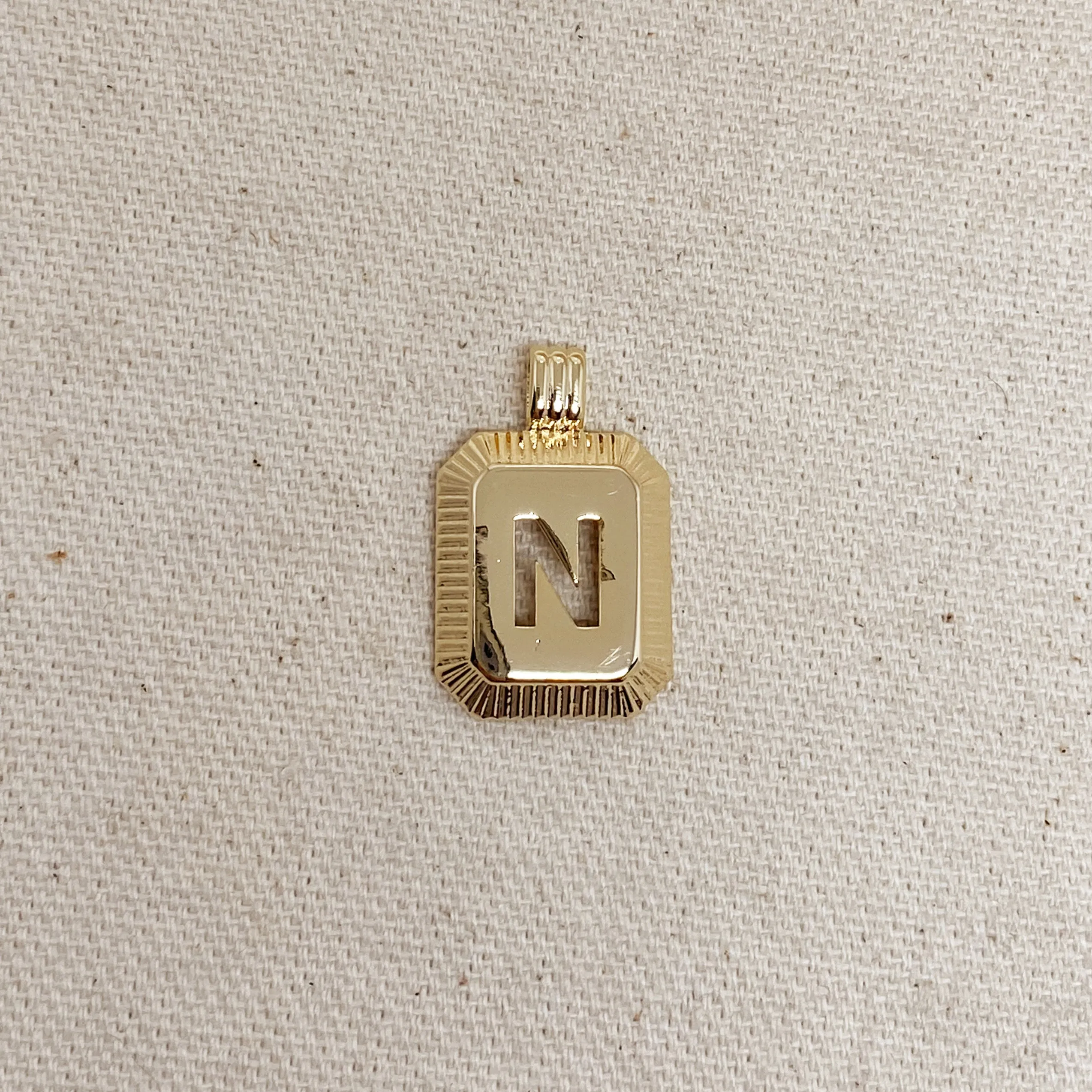 18k Gold Filled Initial Plate Pendant Letter N