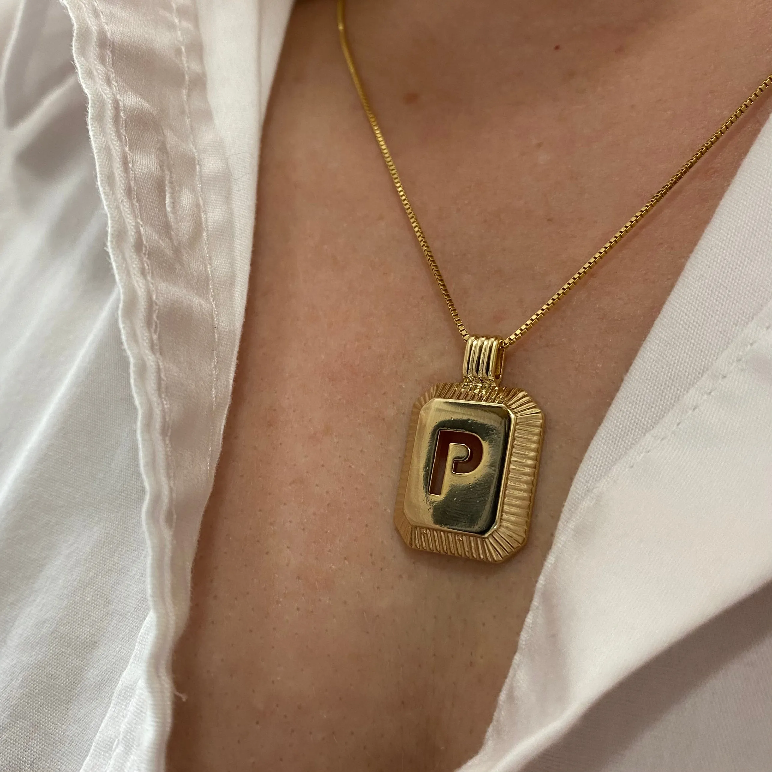 18k Gold Filled Initial Plate Pendant Letter P