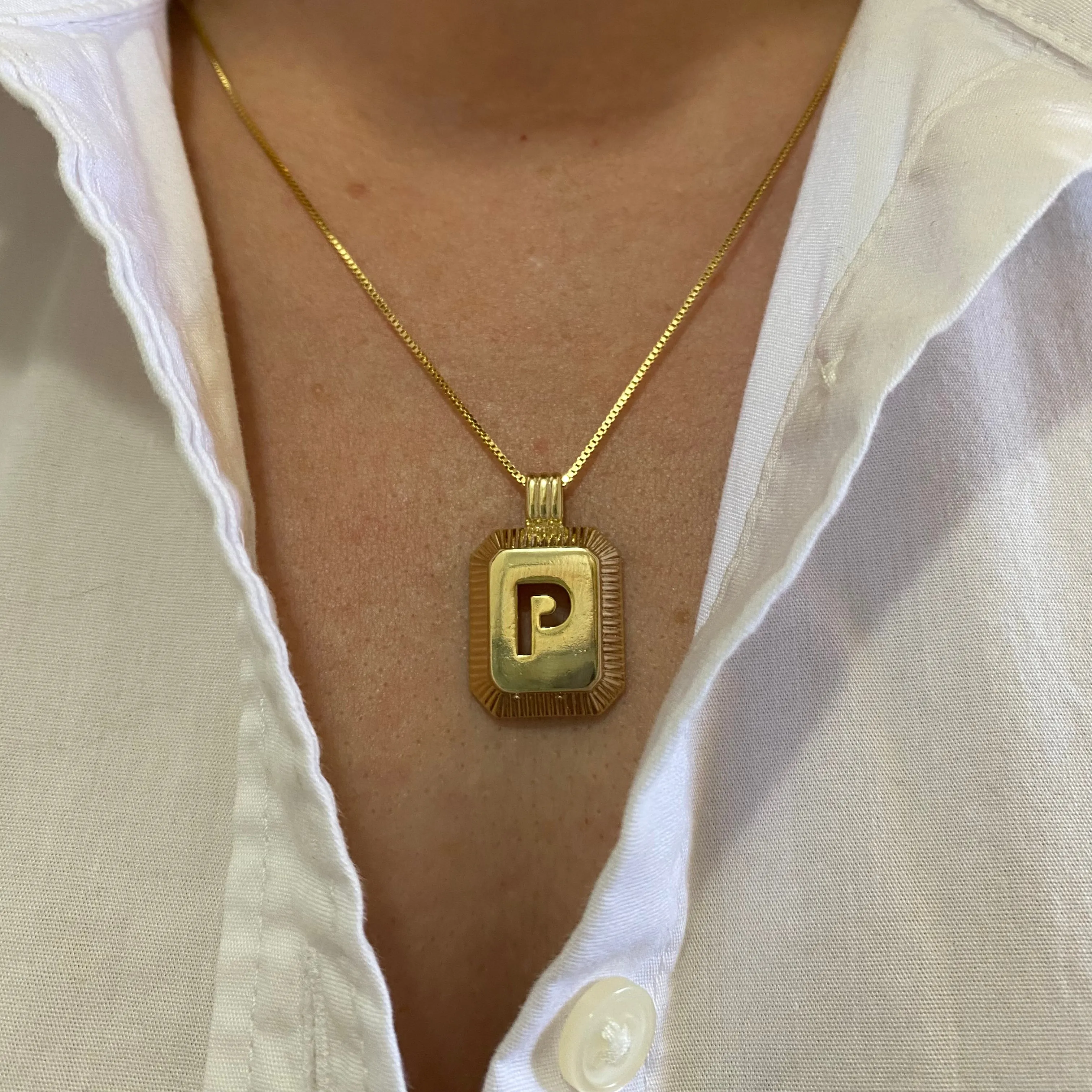 18k Gold Filled Initial Plate Pendant Letter P