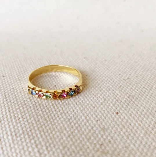 18k Gold Filled Stackable Crystal Colorful Ring Band Wholesale Jewelry Supplies