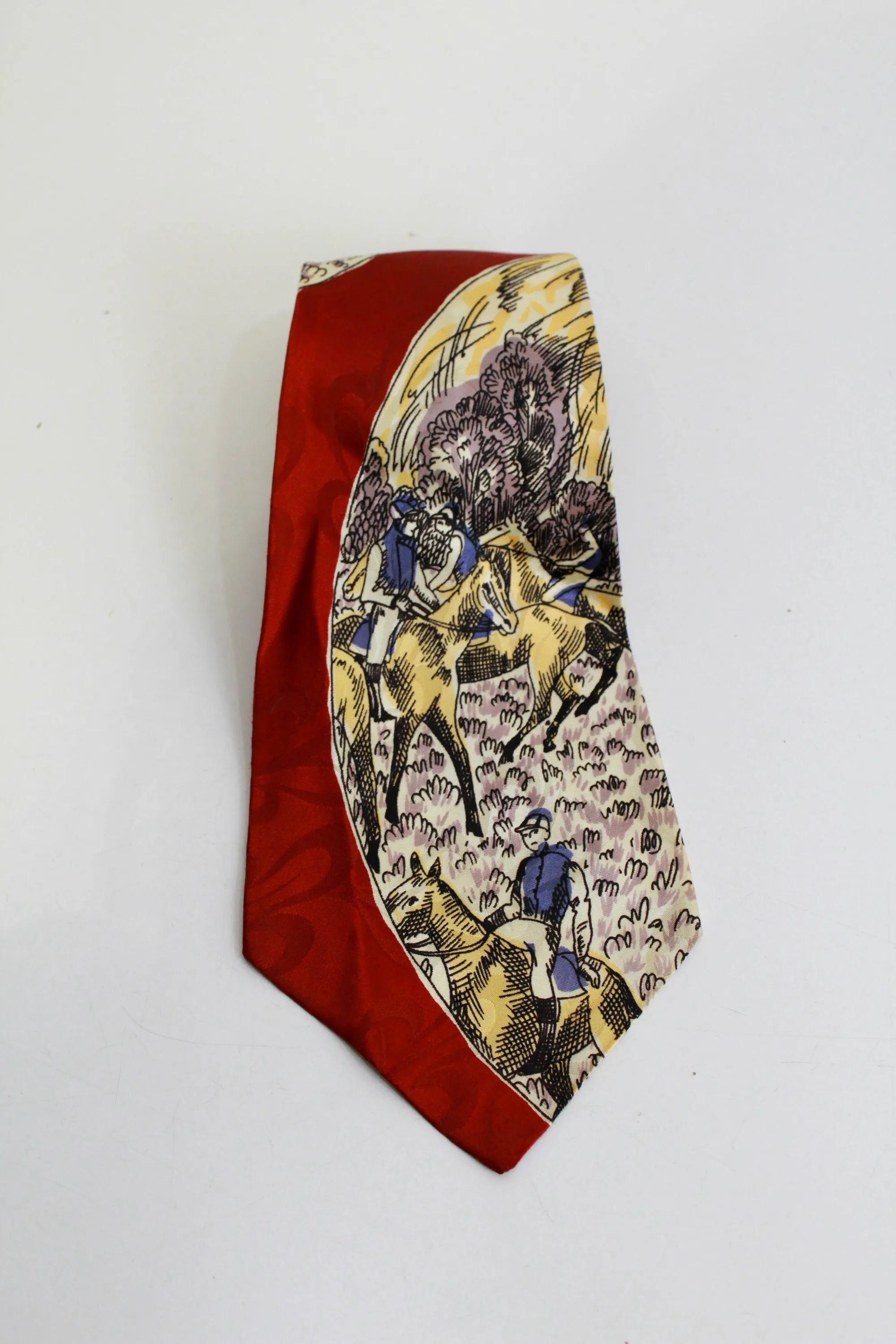 1940s Degas "At the Races" Painting Necktie, Rayon Bold Look Swing Tie