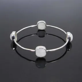 925 Sterling Silver Rainbow Moonstone Bezel Set Bangle Bracelet