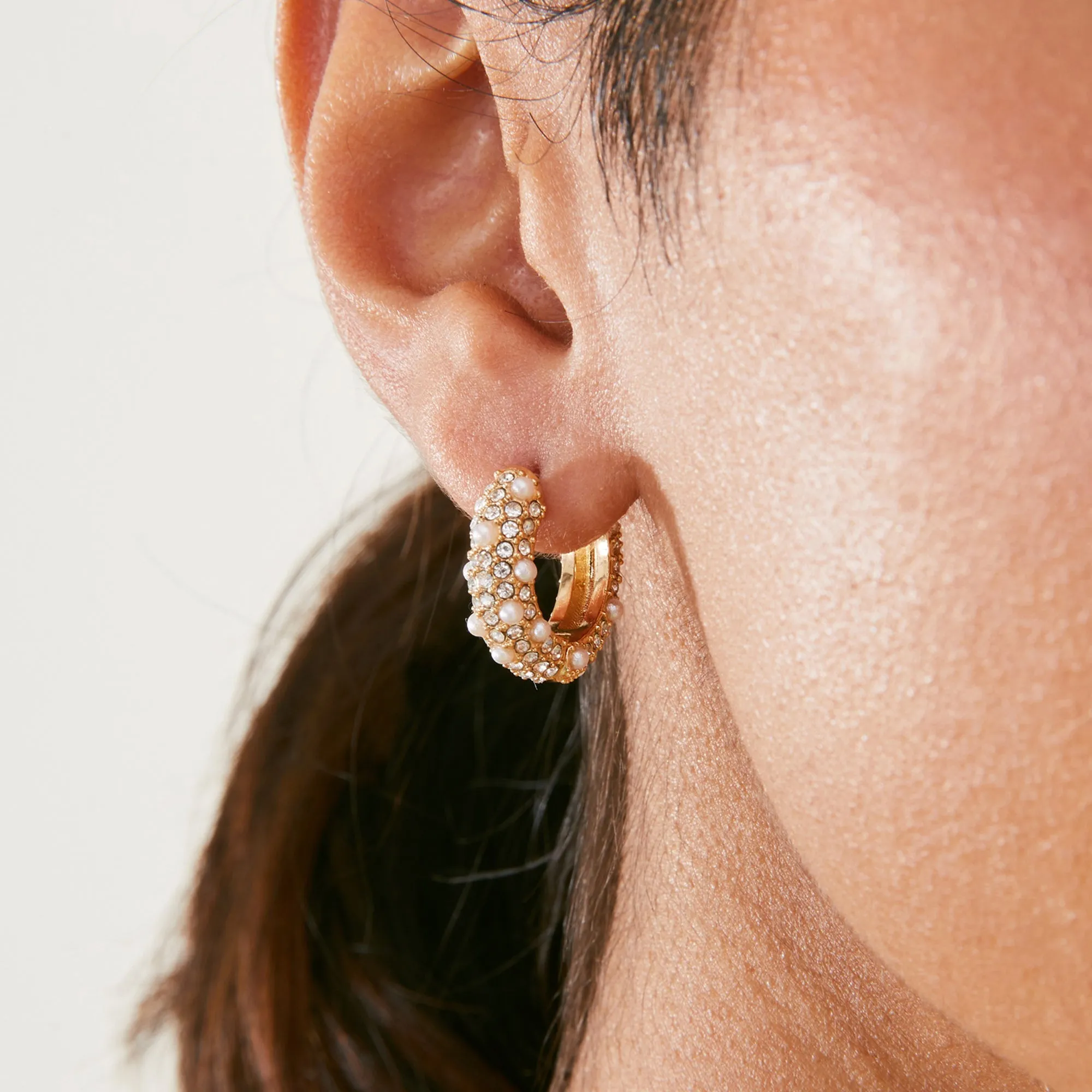 Accessorize London Women's Pearl And Crystal Encrusted Hoops