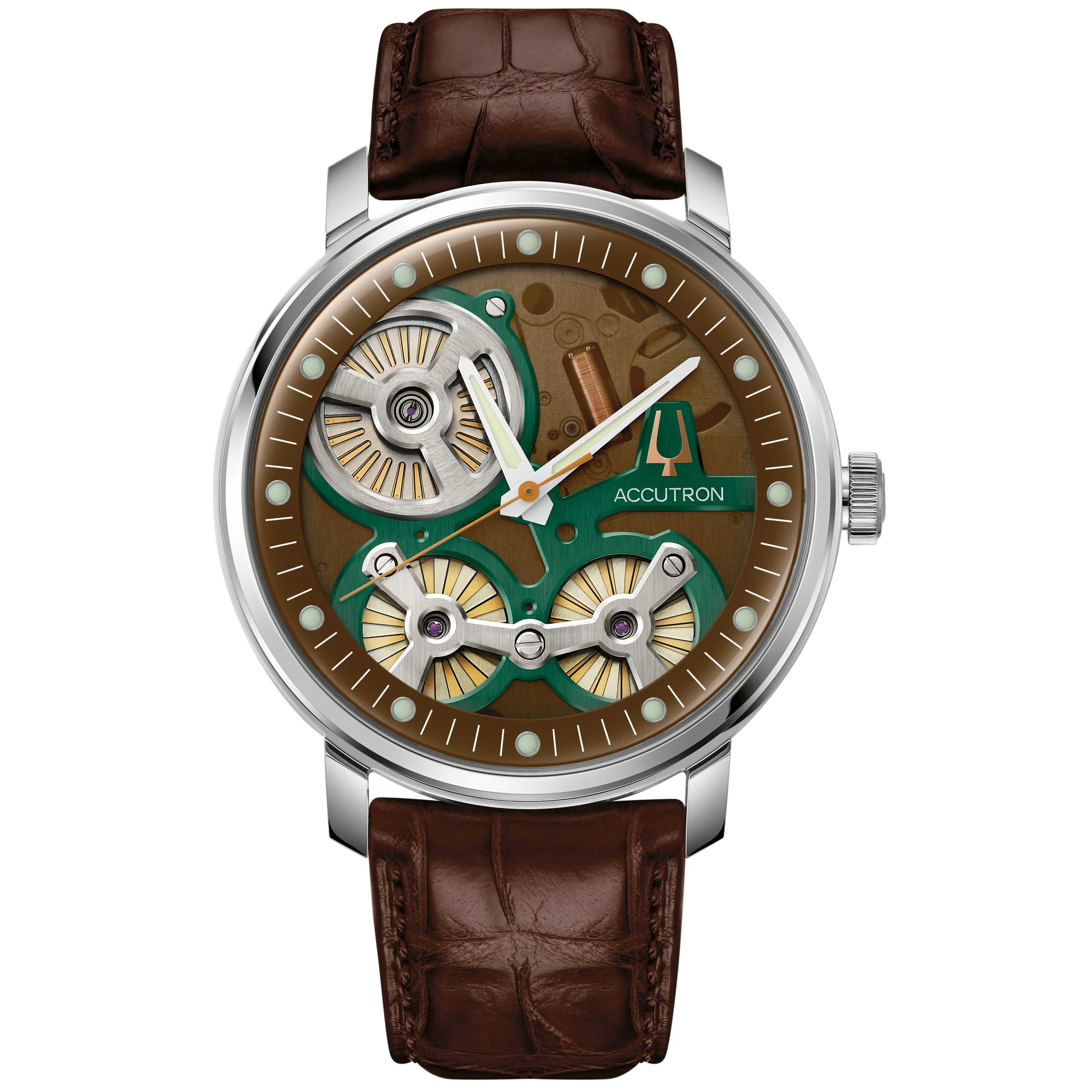 Accutron Spaceview 2020 La Palina Edition Brown Watch 2ES6A007 with Cigar Humidor Set