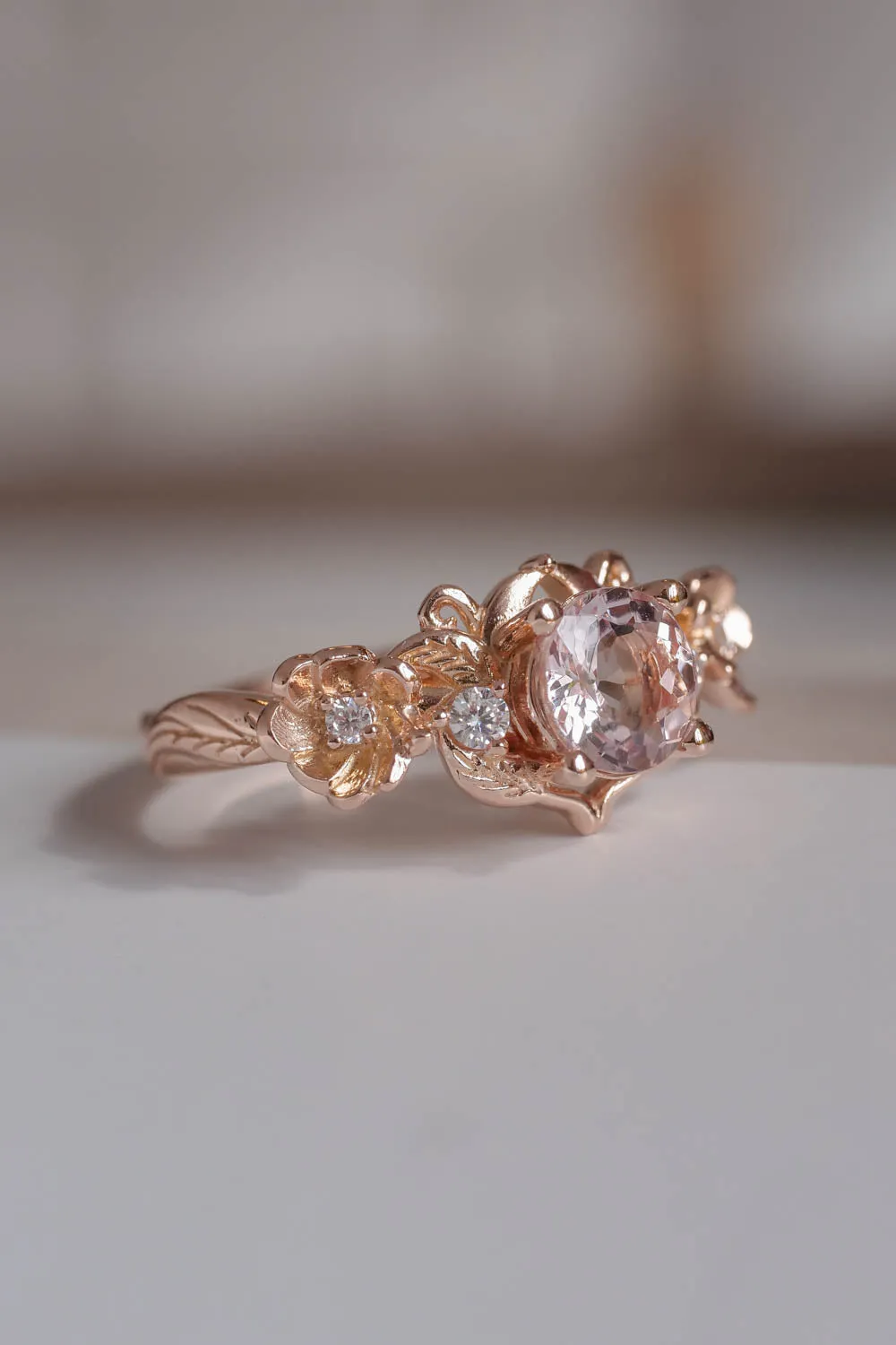 Adelina | floral engagement ring setting, round cut 6 mm