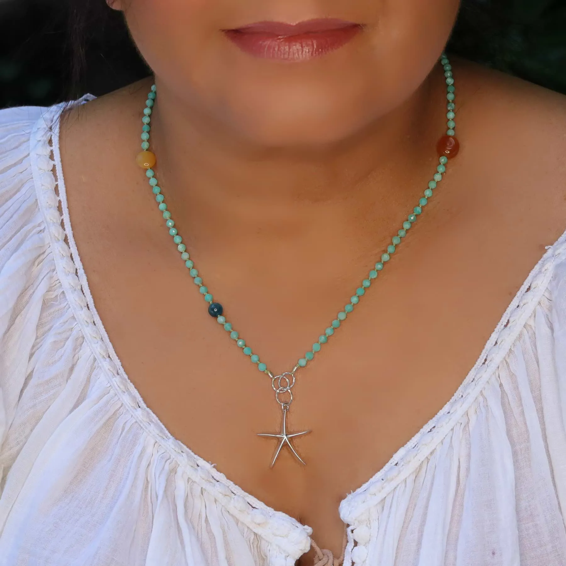 Adrift - Amazonite Silver Starfish Charm Necklace