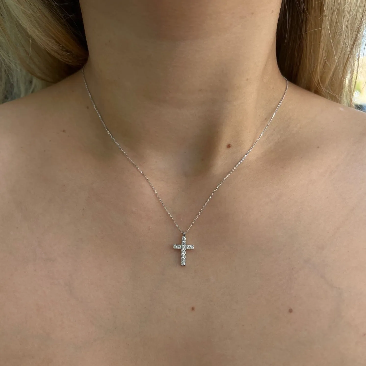 AFJ Diamond Collection - Diamond Cross Pendant Necklace, 14k White Gold