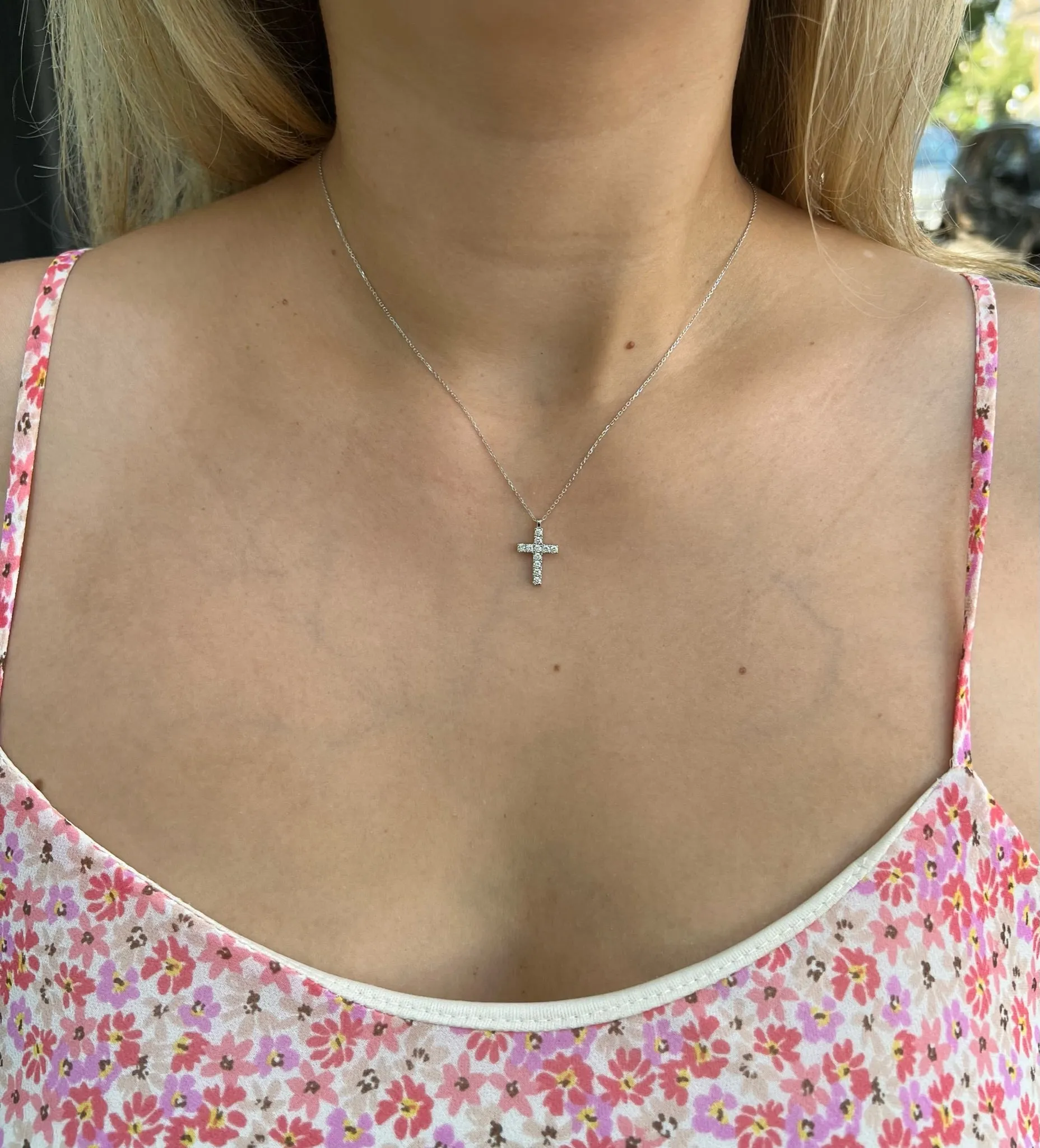 AFJ Diamond Collection - Diamond Cross Pendant Necklace, 14k White Gold