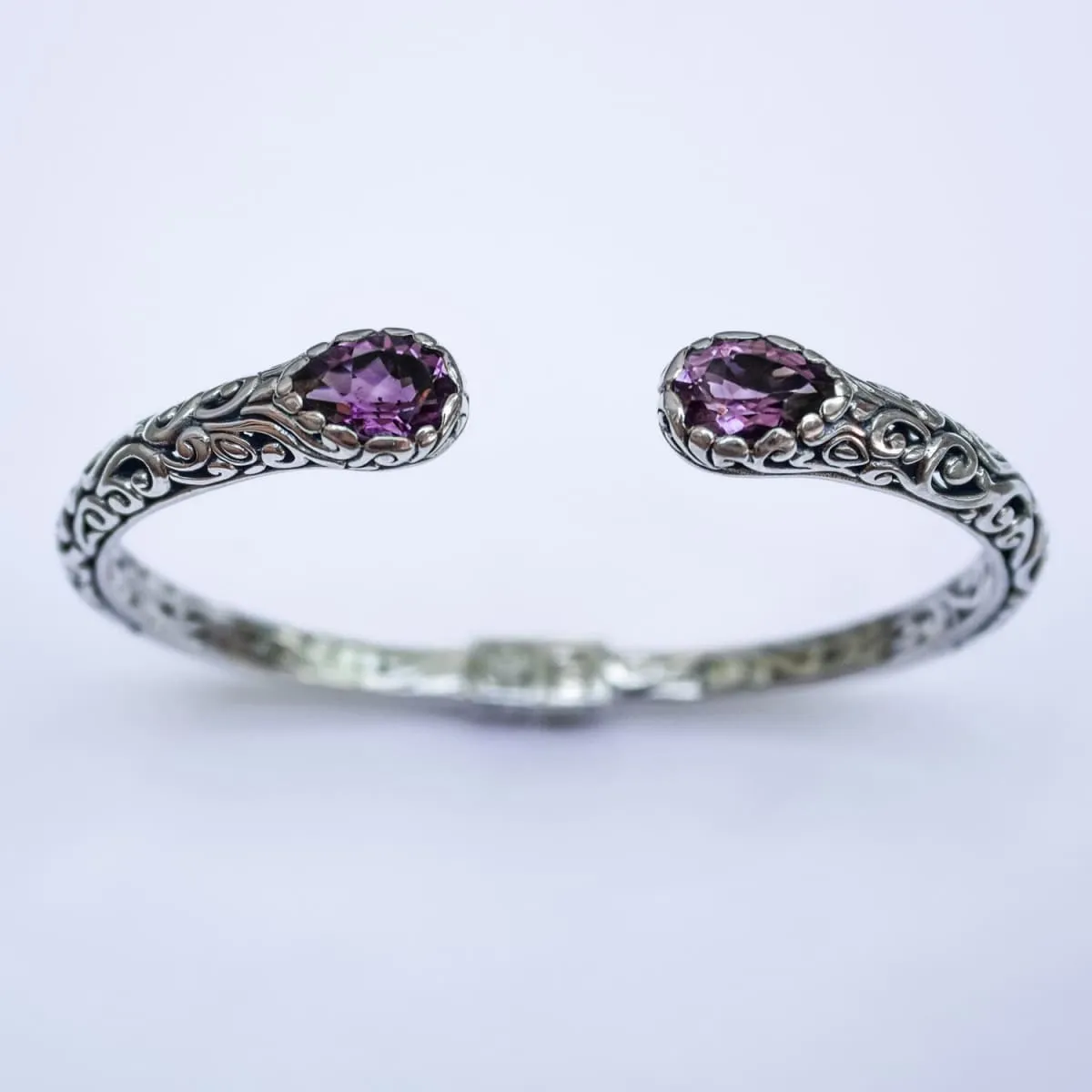 Amethyst Silver Cuff Bracelet, Gemstone Bracelet, Handmade Bali Jewelry, Gift