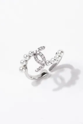 Annie Pearl Rhinestone Adjustable Ring - Silver