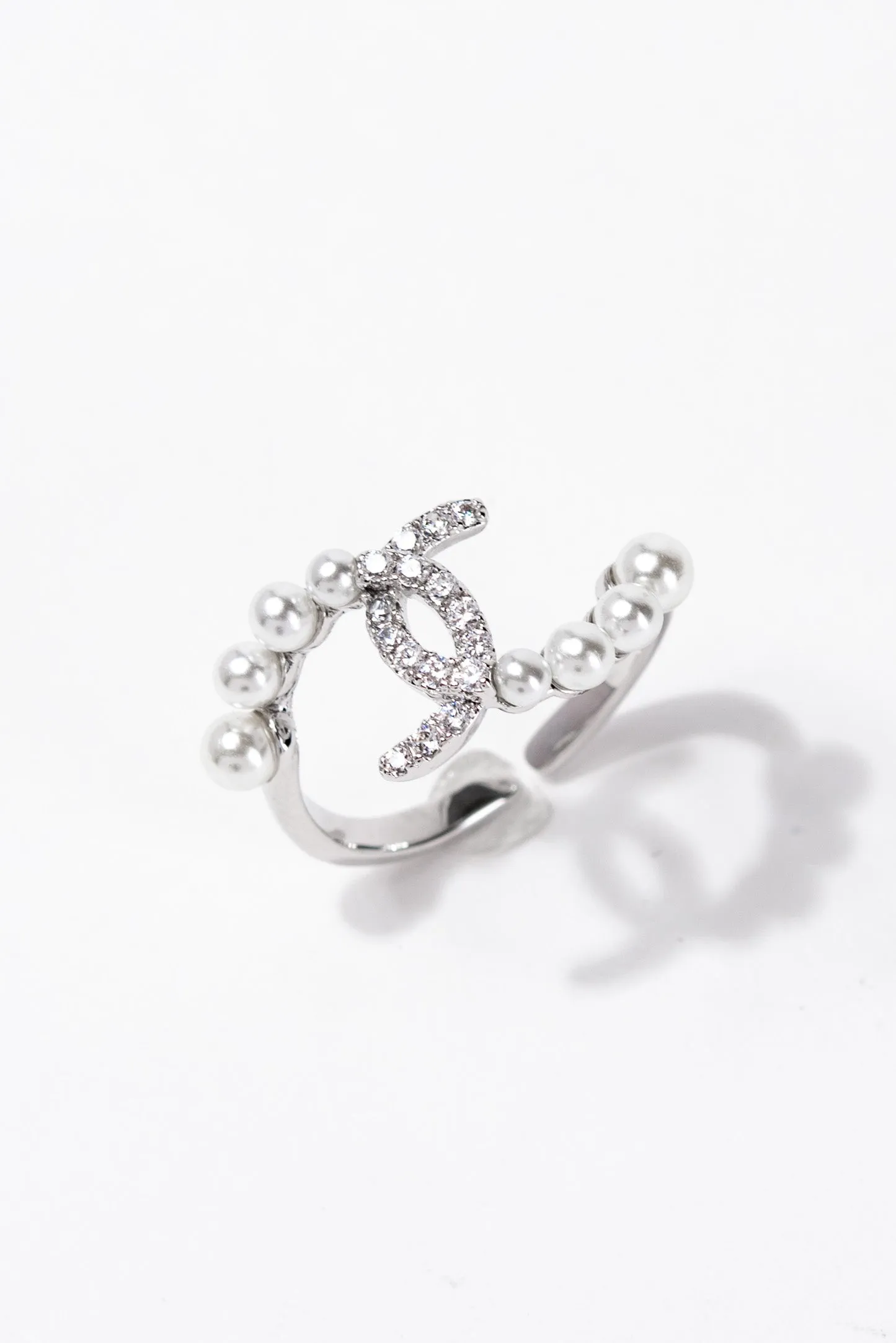 Annie Pearl Rhinestone Adjustable Ring - Silver