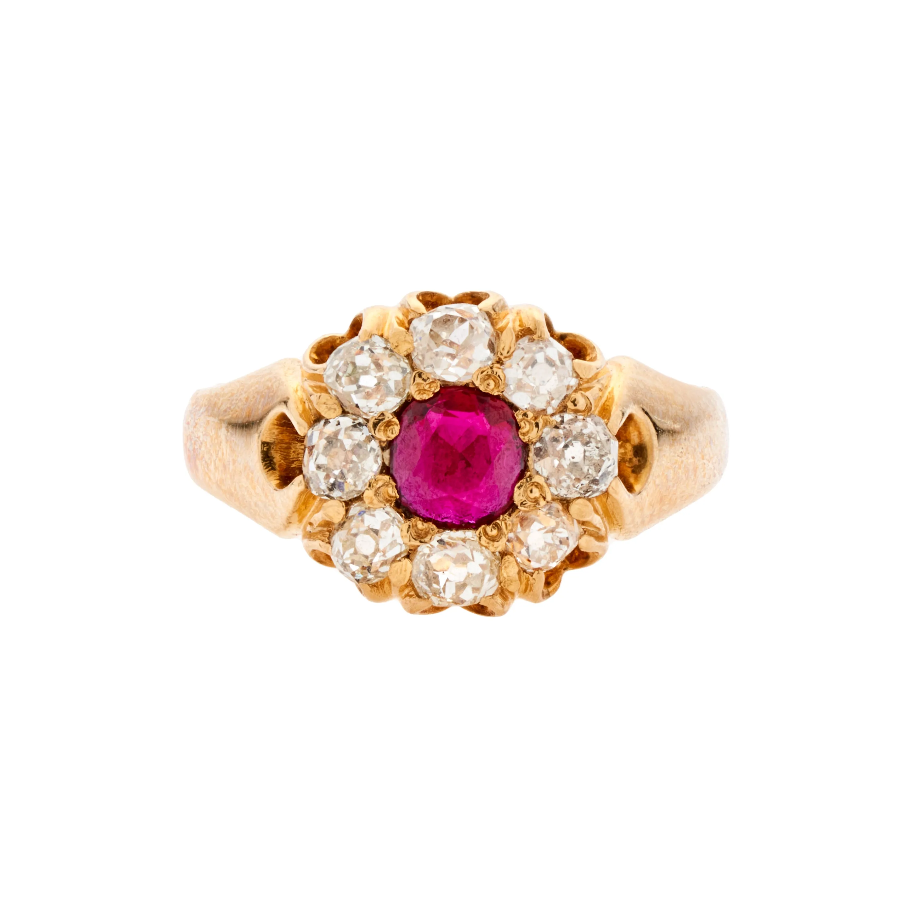 Antique Victorian 18k Ruby & Diamond Halo Ring