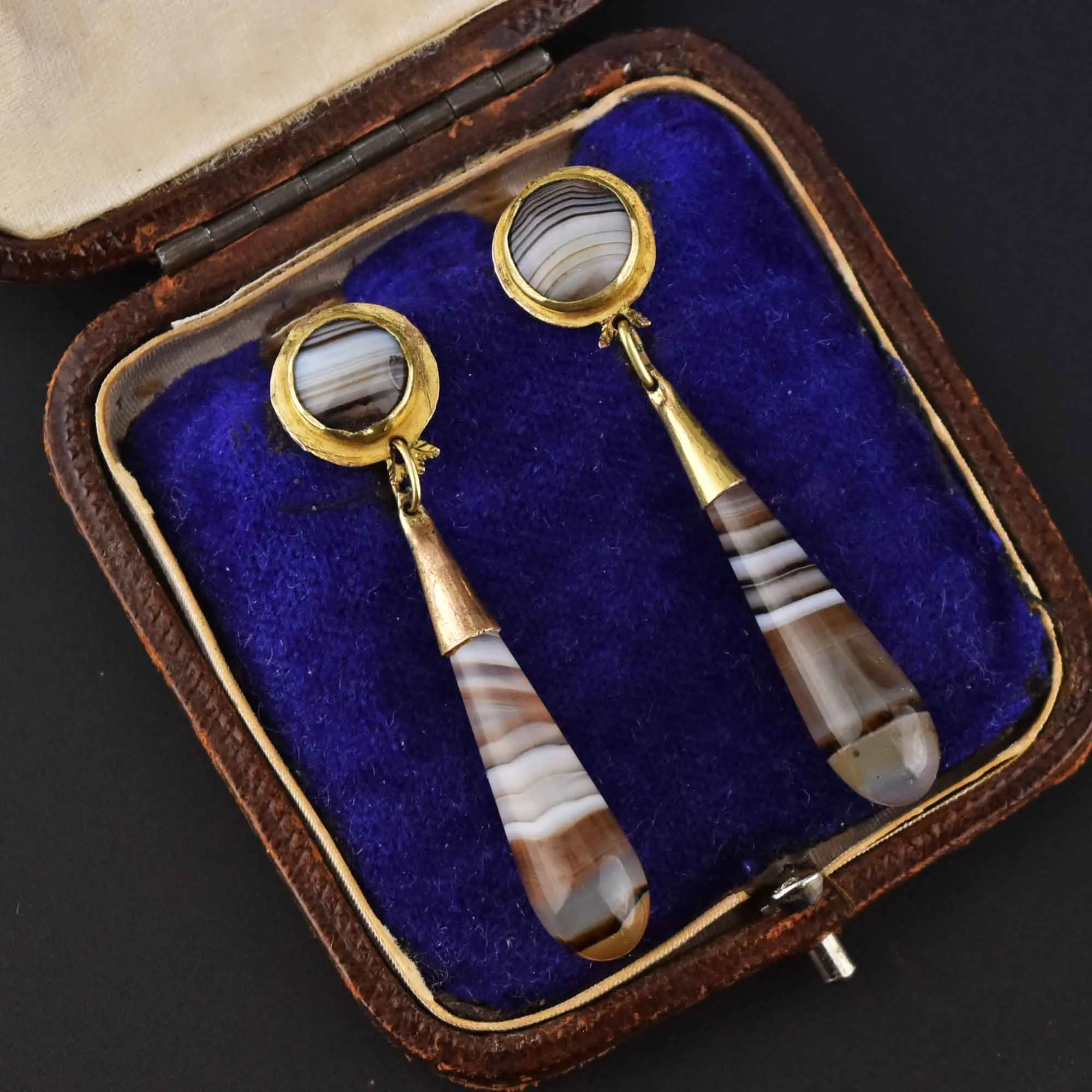 Antique Victorian Scottish Banded Agate Earrings