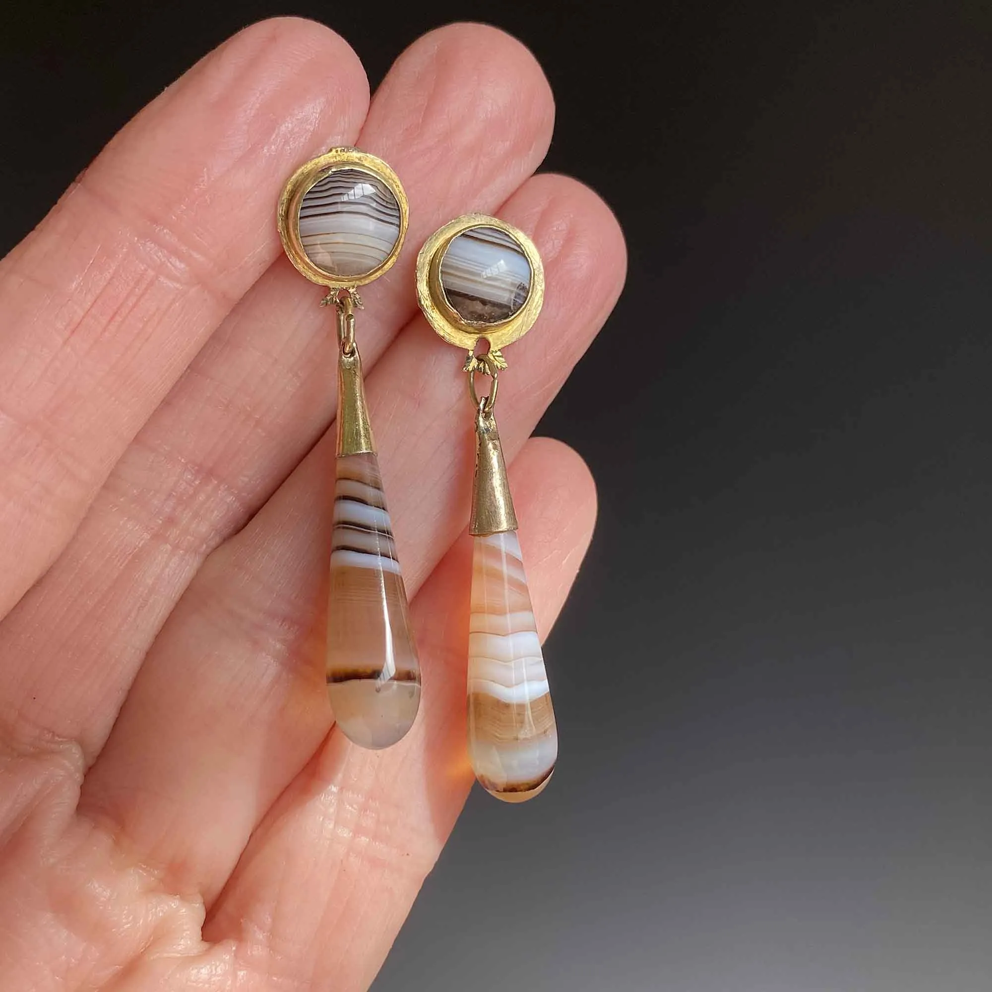 Antique Victorian Scottish Banded Agate Earrings