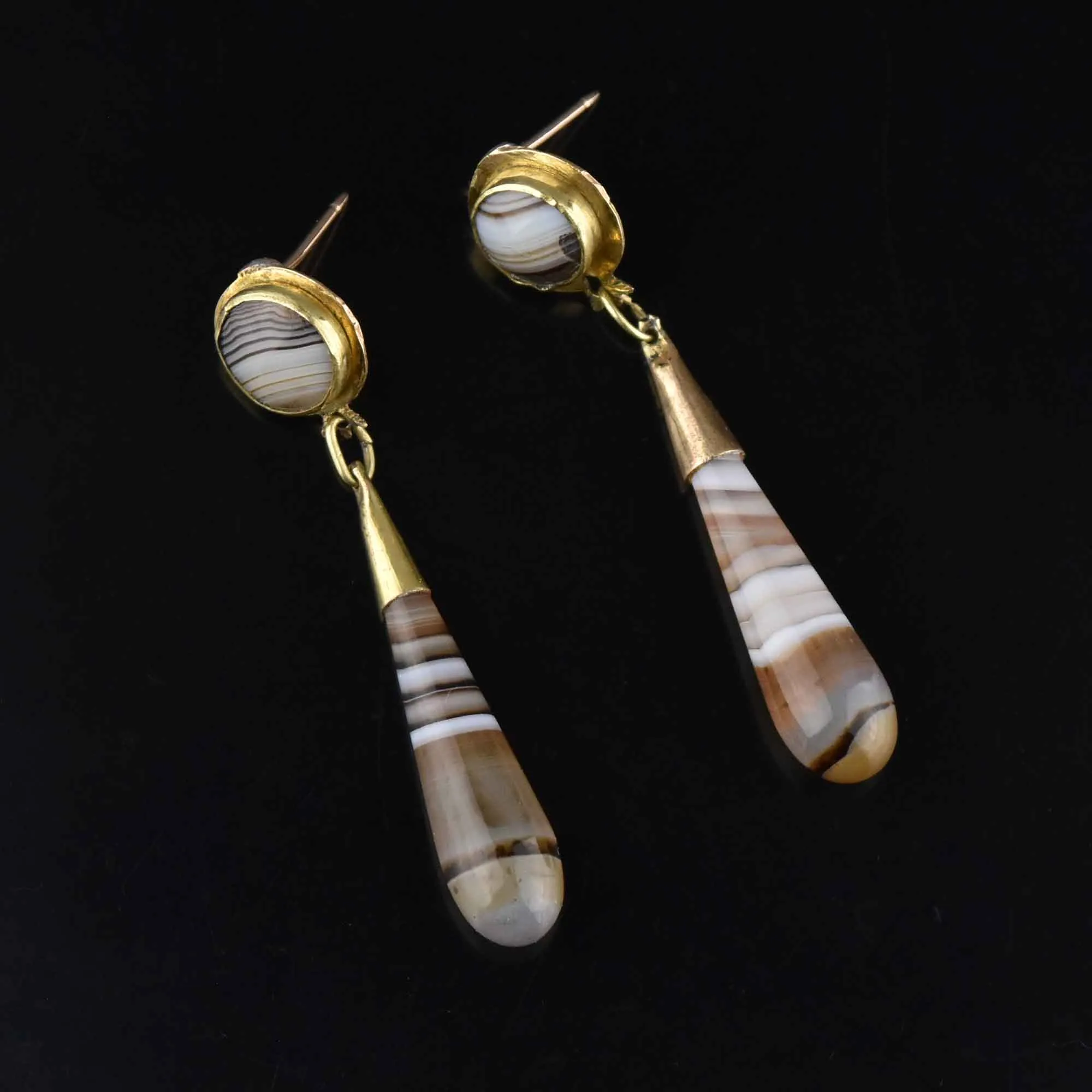 Antique Victorian Scottish Banded Agate Earrings