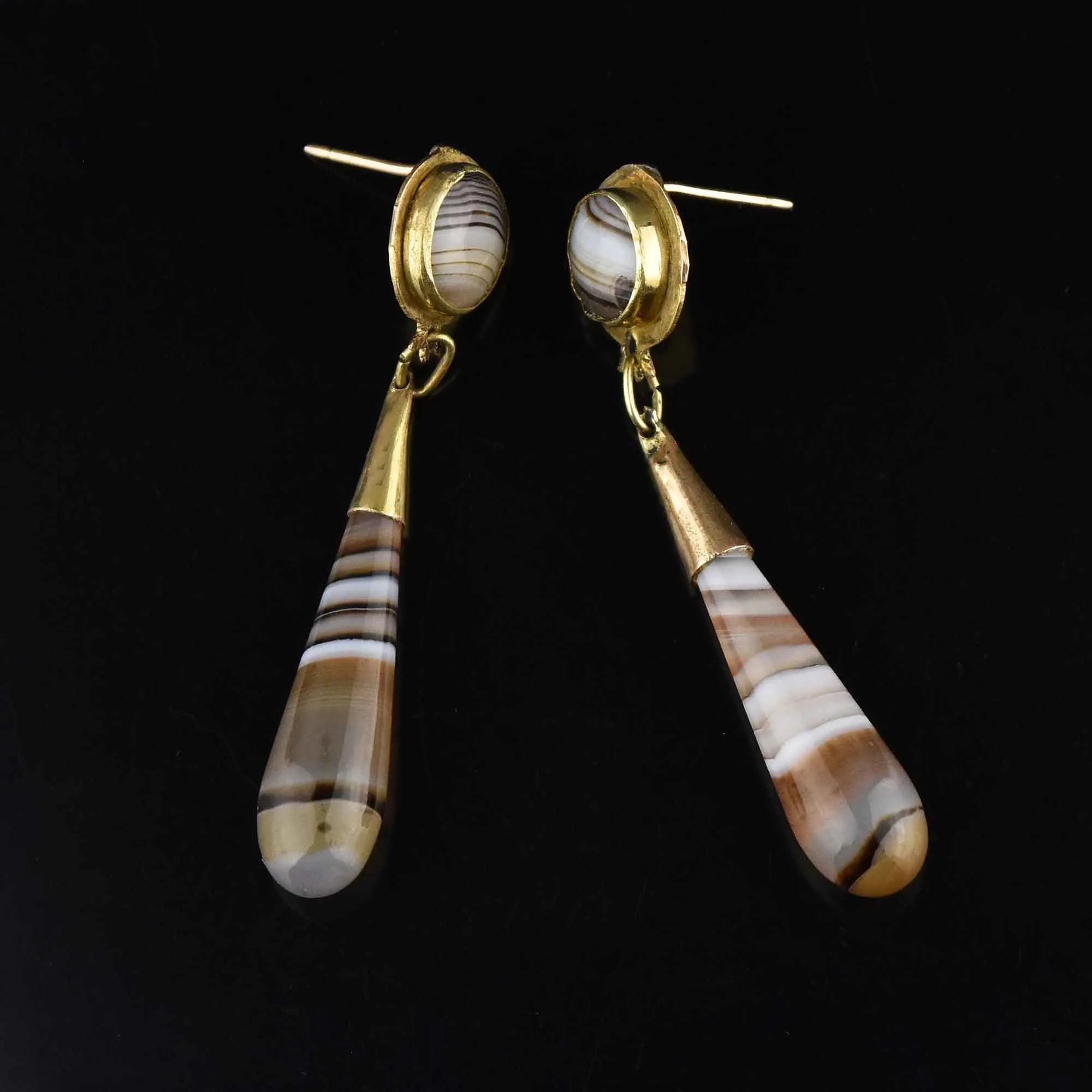 Antique Victorian Scottish Banded Agate Earrings