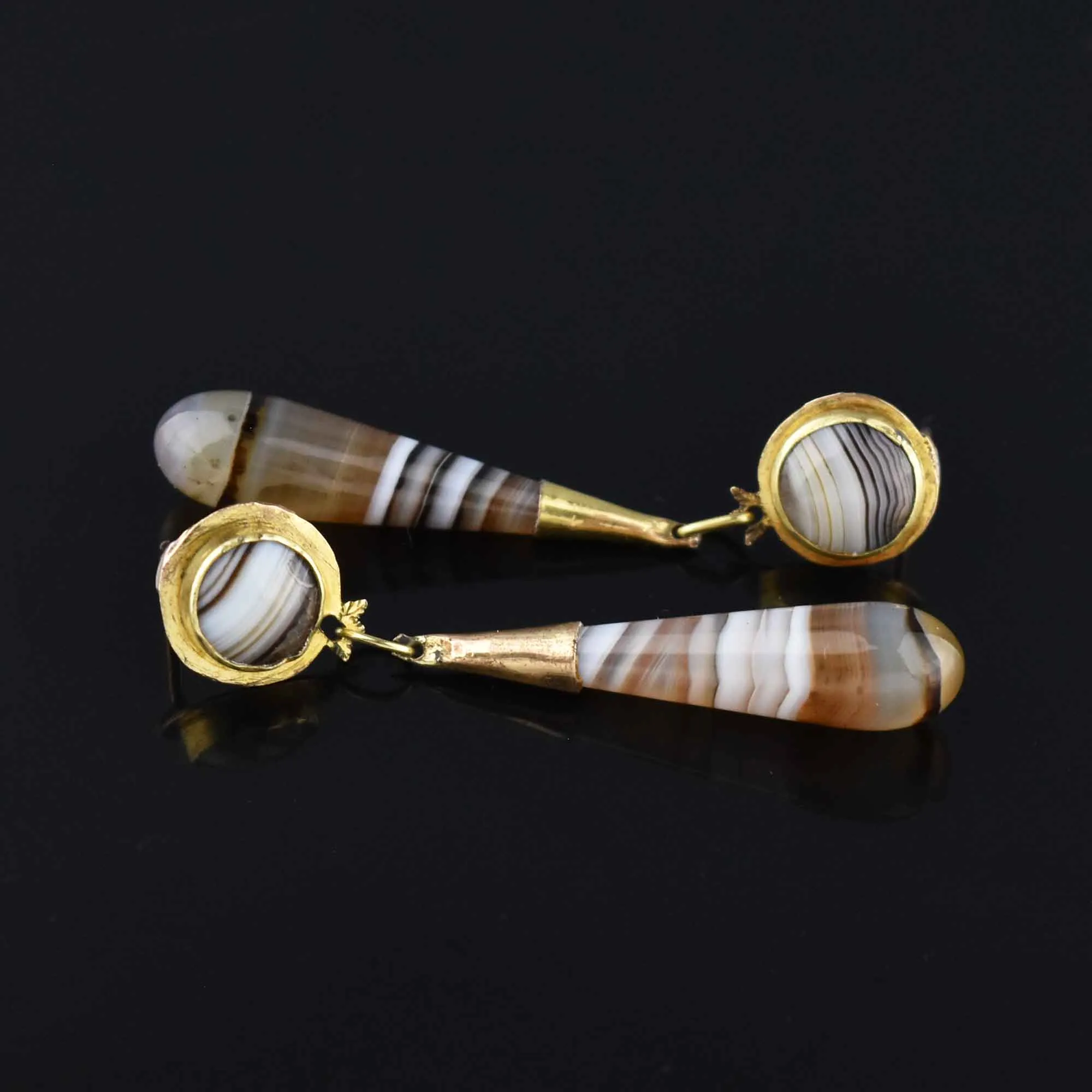 Antique Victorian Scottish Banded Agate Earrings