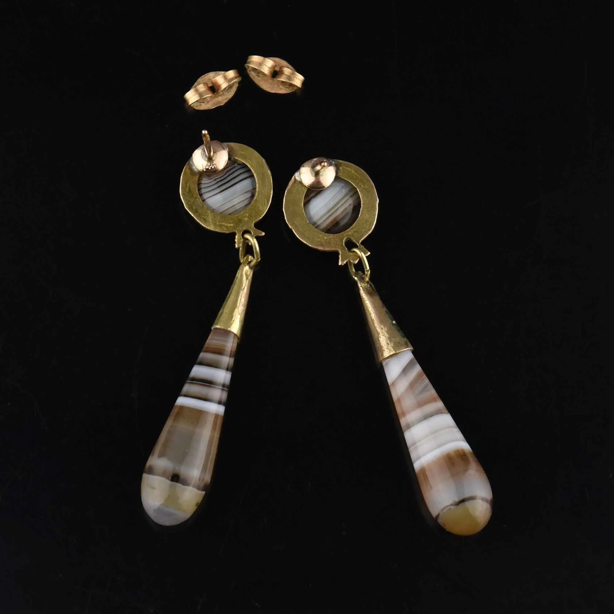 Antique Victorian Scottish Banded Agate Earrings