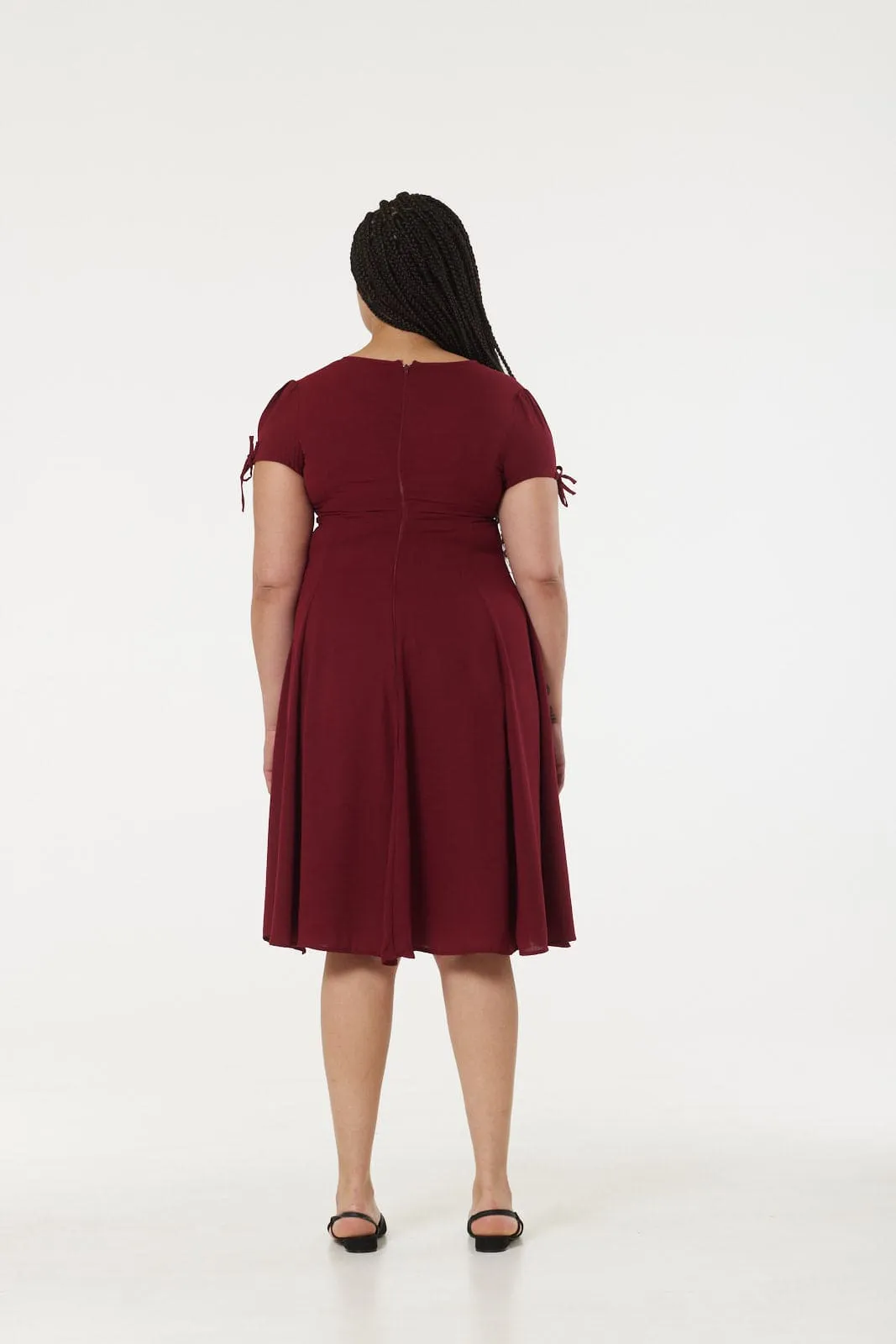 Ava Burgandy Midi Dress hand embroidery and Empire Waist