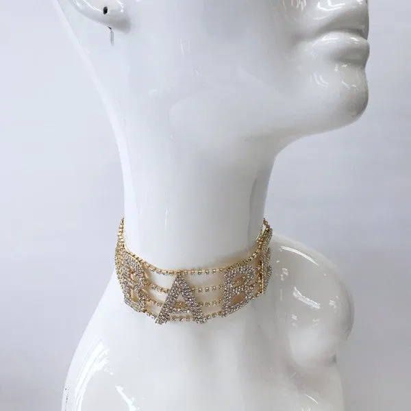 BABE Rhinestone Choker Necklace