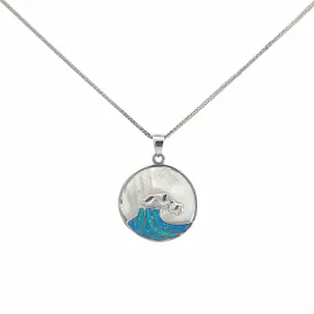 Baikalla Sterling Silver Lab-Made Blue Opal Wave Bezel Pendant Necklace